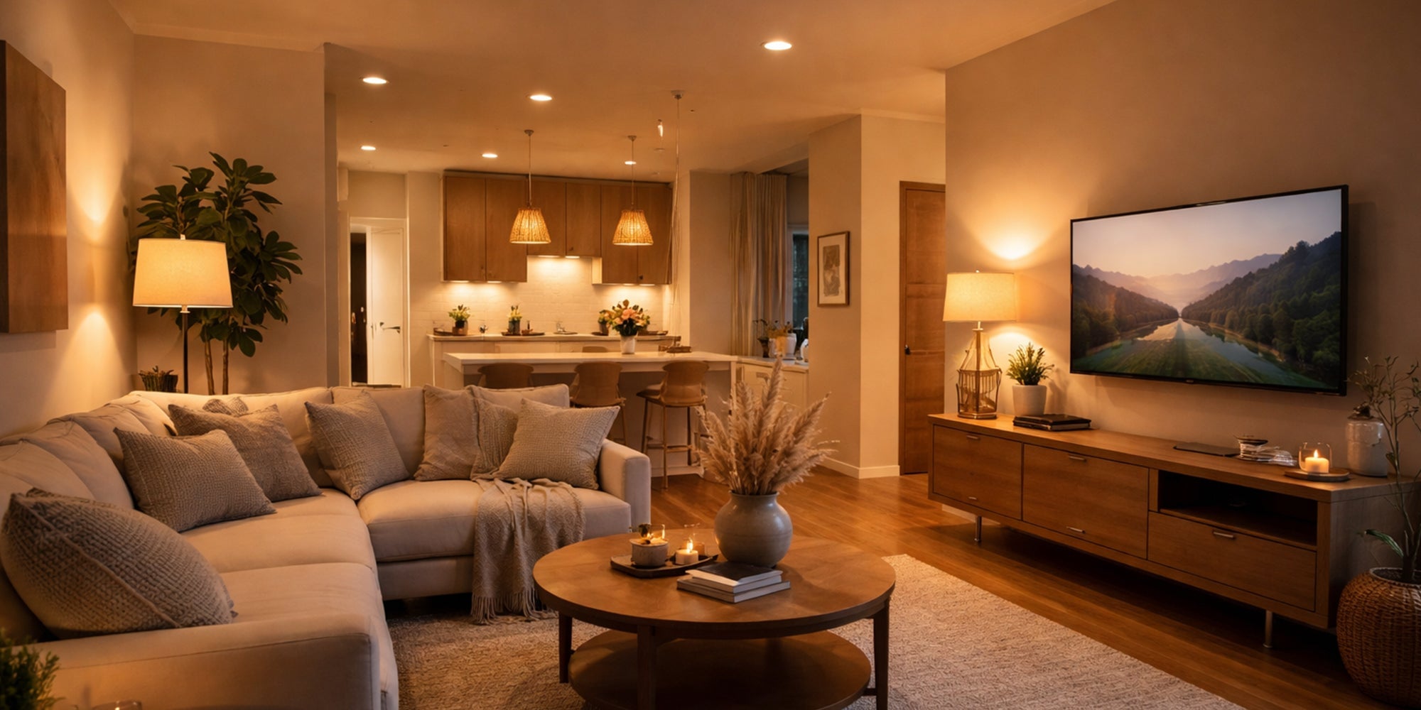 clean modern home with warm ambient lighting