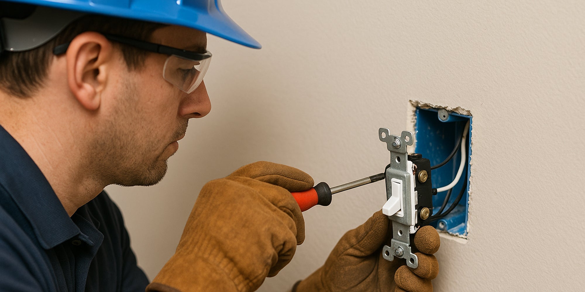 electrician removing an electrical wall light switch