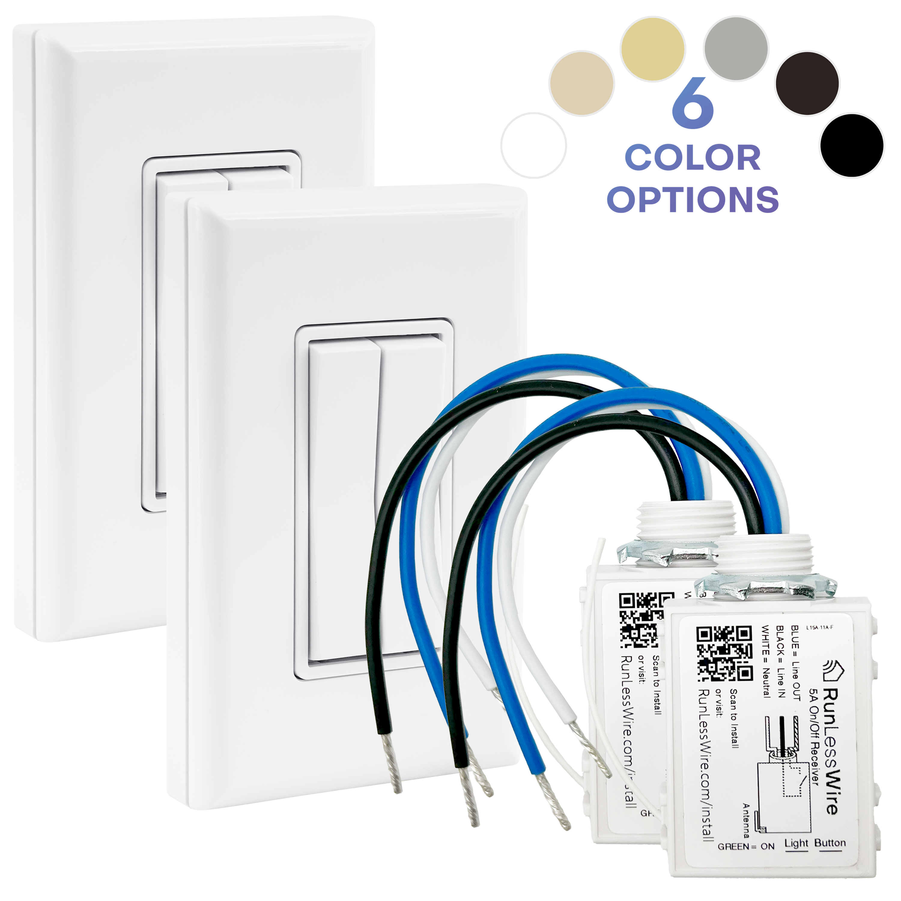 3-WAY FAN & LIGHT WIRELESS SWITCH KIT – Battery‑Free, Wireless Self‑Powered Remote Switch (2 Receivers + 2 Dual Rocker Switches)
