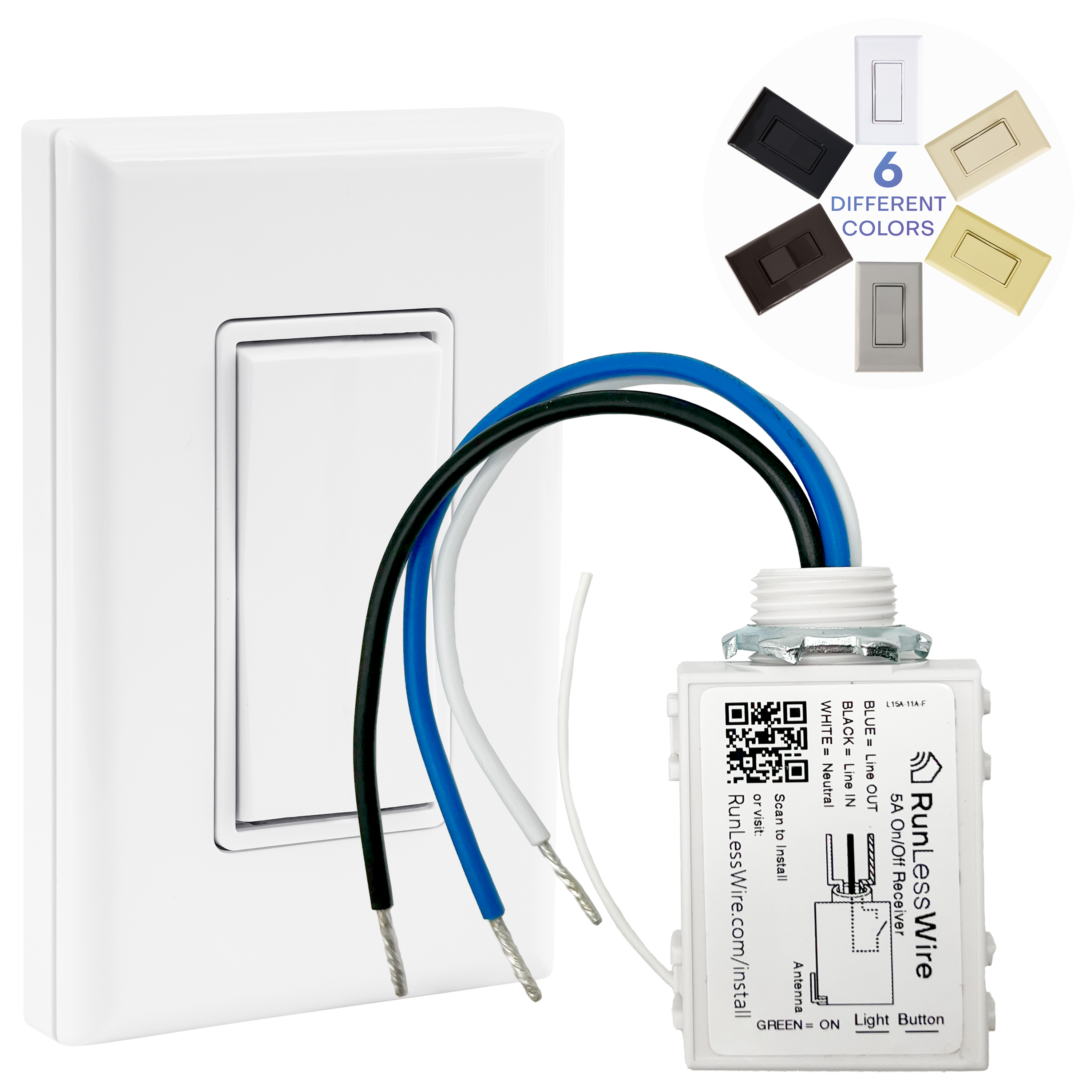 SINGLE POLE WIRELESS LIGHT SWITCH KIT – Battery‑Free, Wireless Self‑Powered Remote Switch (1 Receiver + 1 Switch)