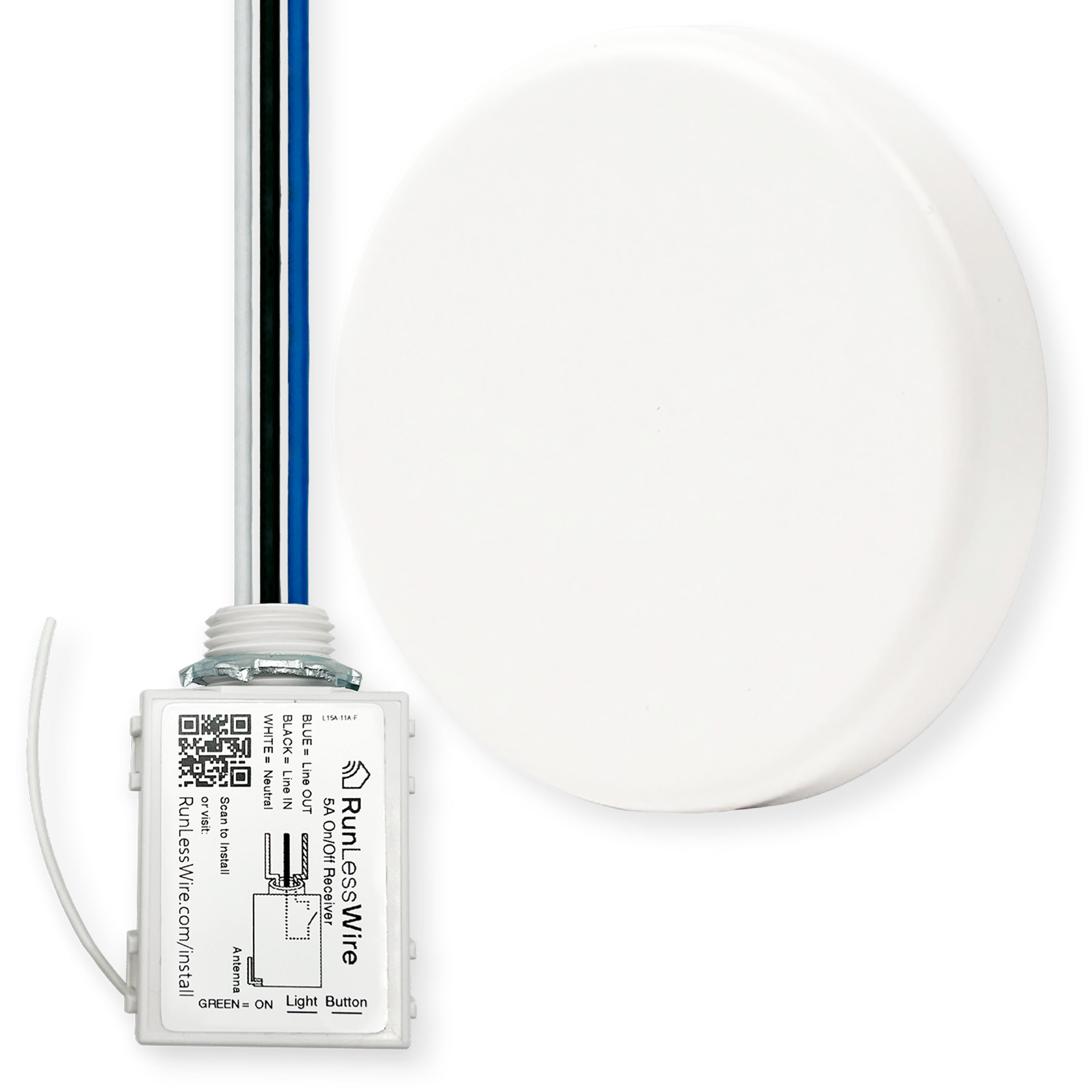 SINGLE BUTTON KIT: 1 Self-Powered Wireless Button Switch + 1 On-Off 5amp Receiver