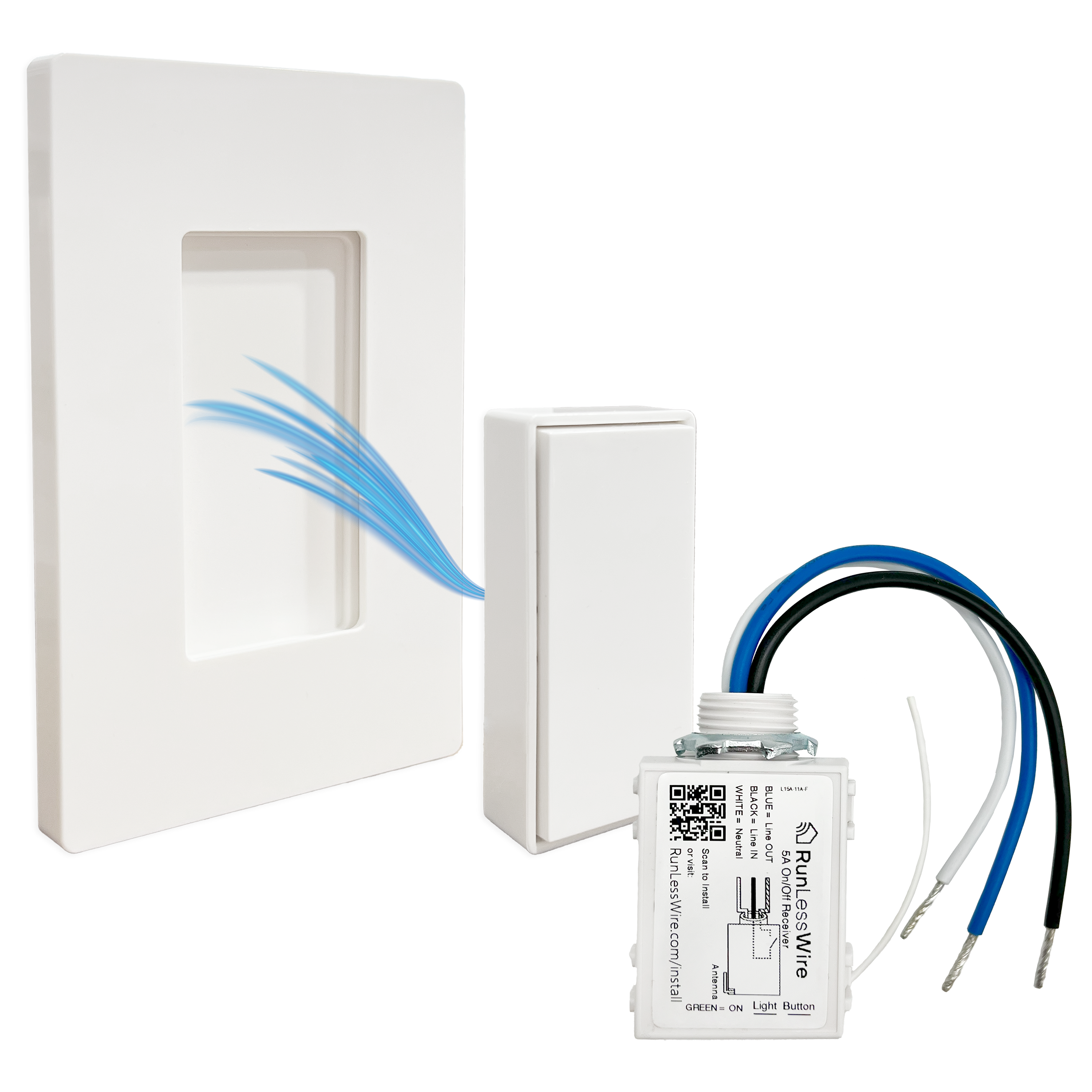 SINGLE POLE DETACHABLE REMOTE LIGHT SWITCH KIT – Battery‑Free, Wireless Self‑Powered Remote Switch (1 Receiver + 1 Switch)