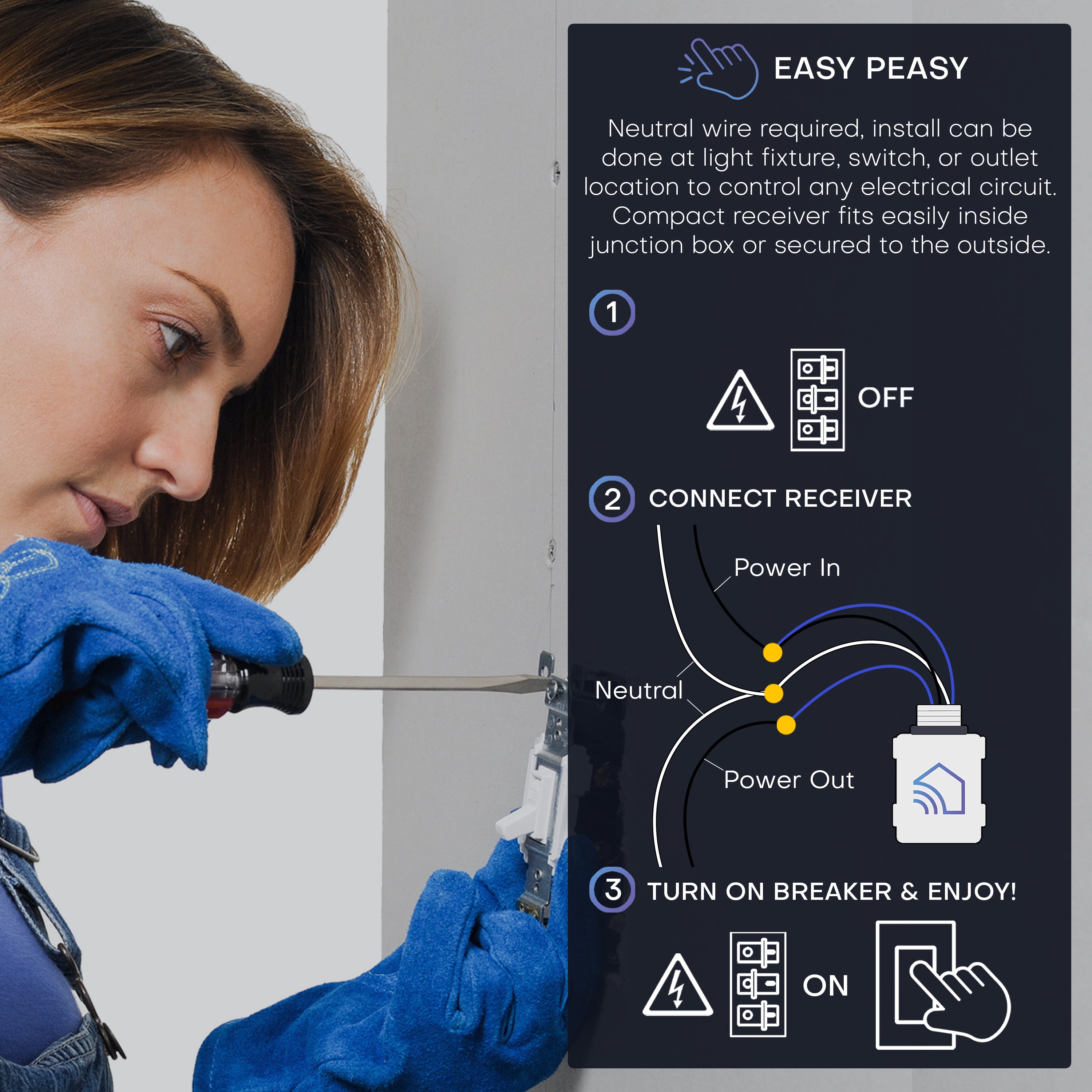 20 AMP ON/OFF RECEIVER FOR WIRELESS SWITCHES - add on only, requires switch to function