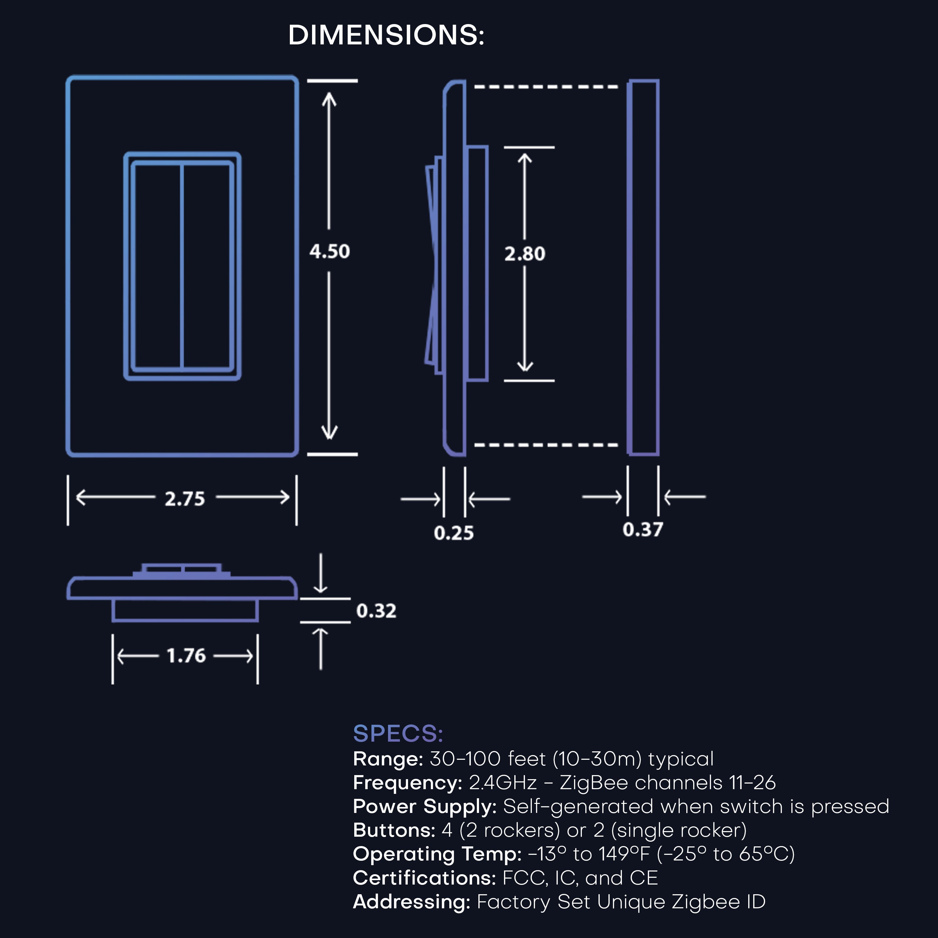 CLICK FOR PHILIPS HUE WIRELESS SMART SWITCH – Battery‑Free, Wire-Free, Self-Powered by Kinetic Energy (Single or Double Rocker)