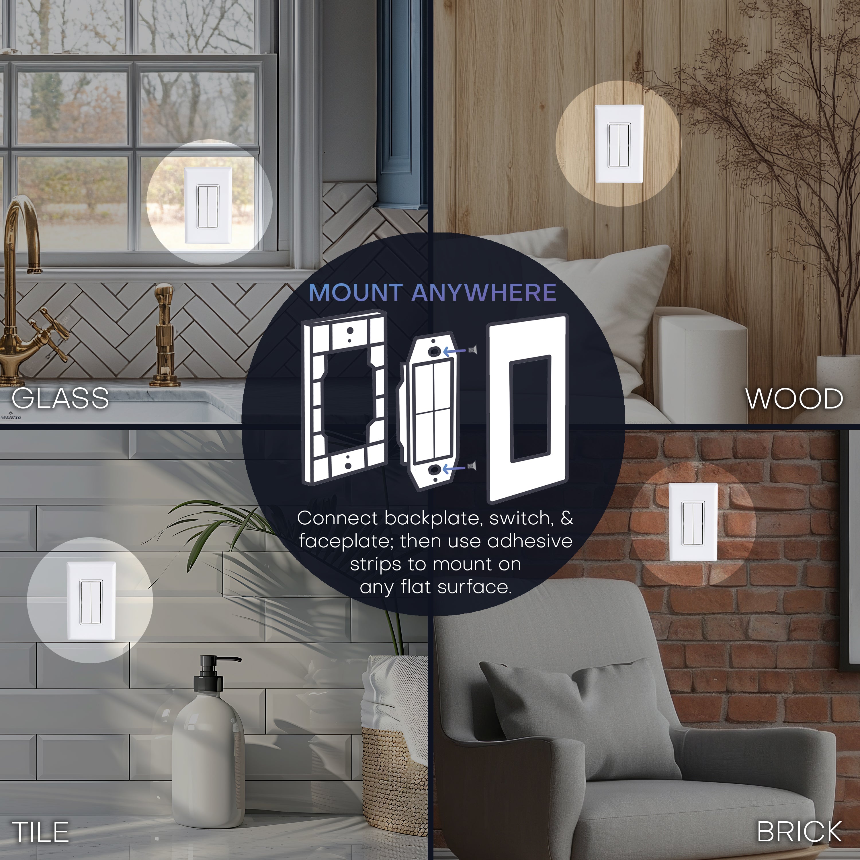 CLICK FOR PHILIPS HUE WIRELESS SMART SWITCH – Battery‑Free, Wire-Free, Self-Powered by Kinetic Energy (Single or Double Rocker)