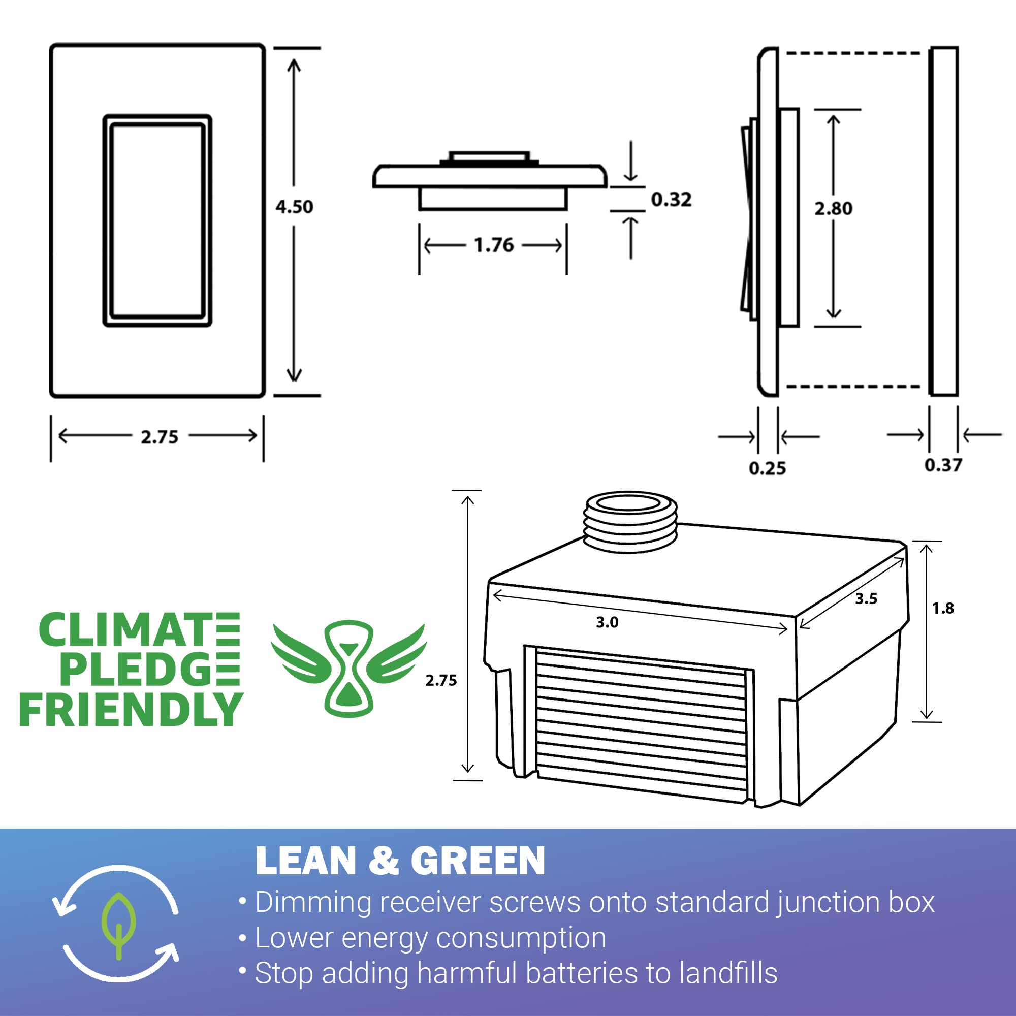 BASIC DIMMER KIT: 1 DIMMING RECEIVER, 1 SWITCH