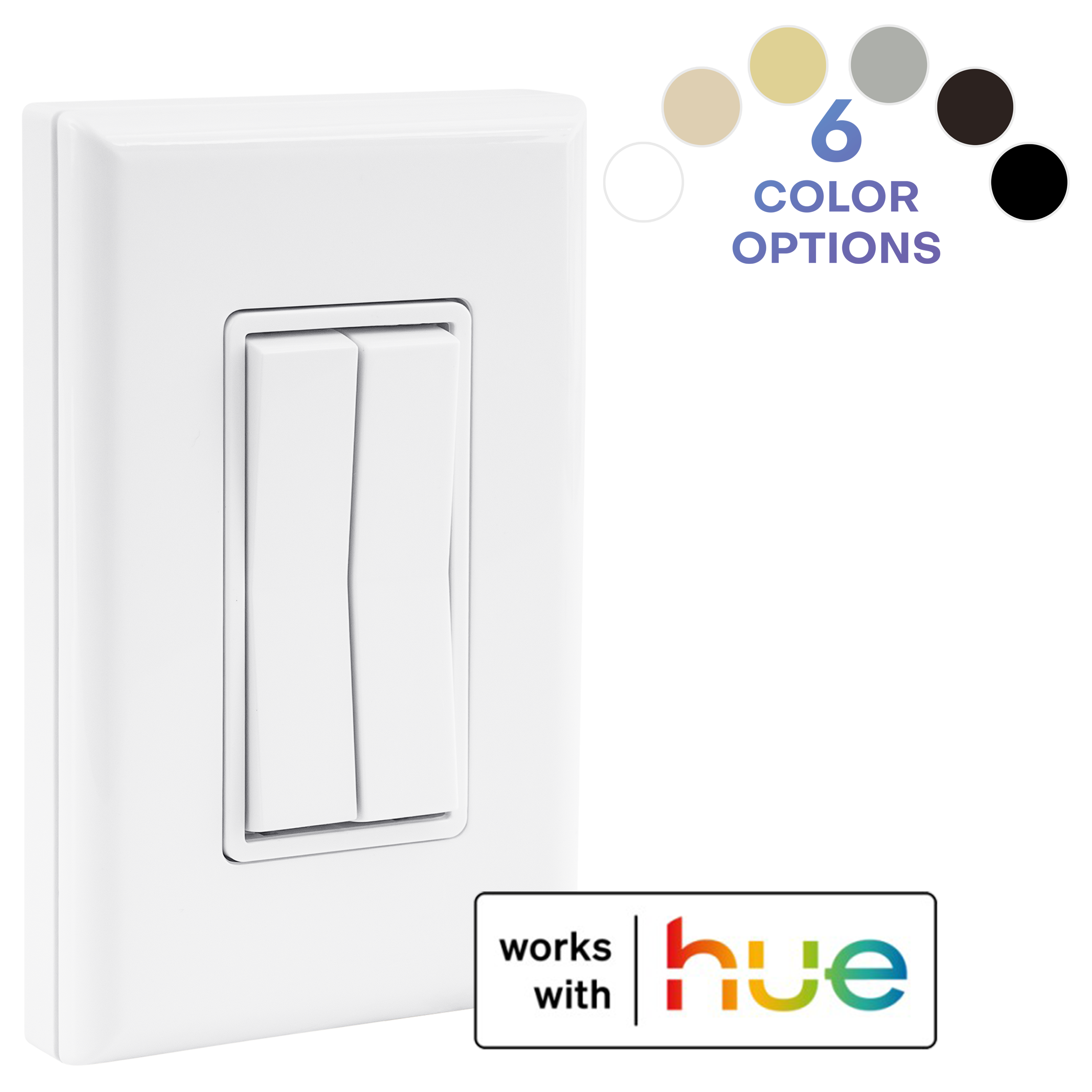 CLICK FOR PHILIPS HUE WIRELESS SMART SWITCH – Battery‑Free, Wire-Free, Self-Powered by Kinetic Energy (Single or Double Rocker)