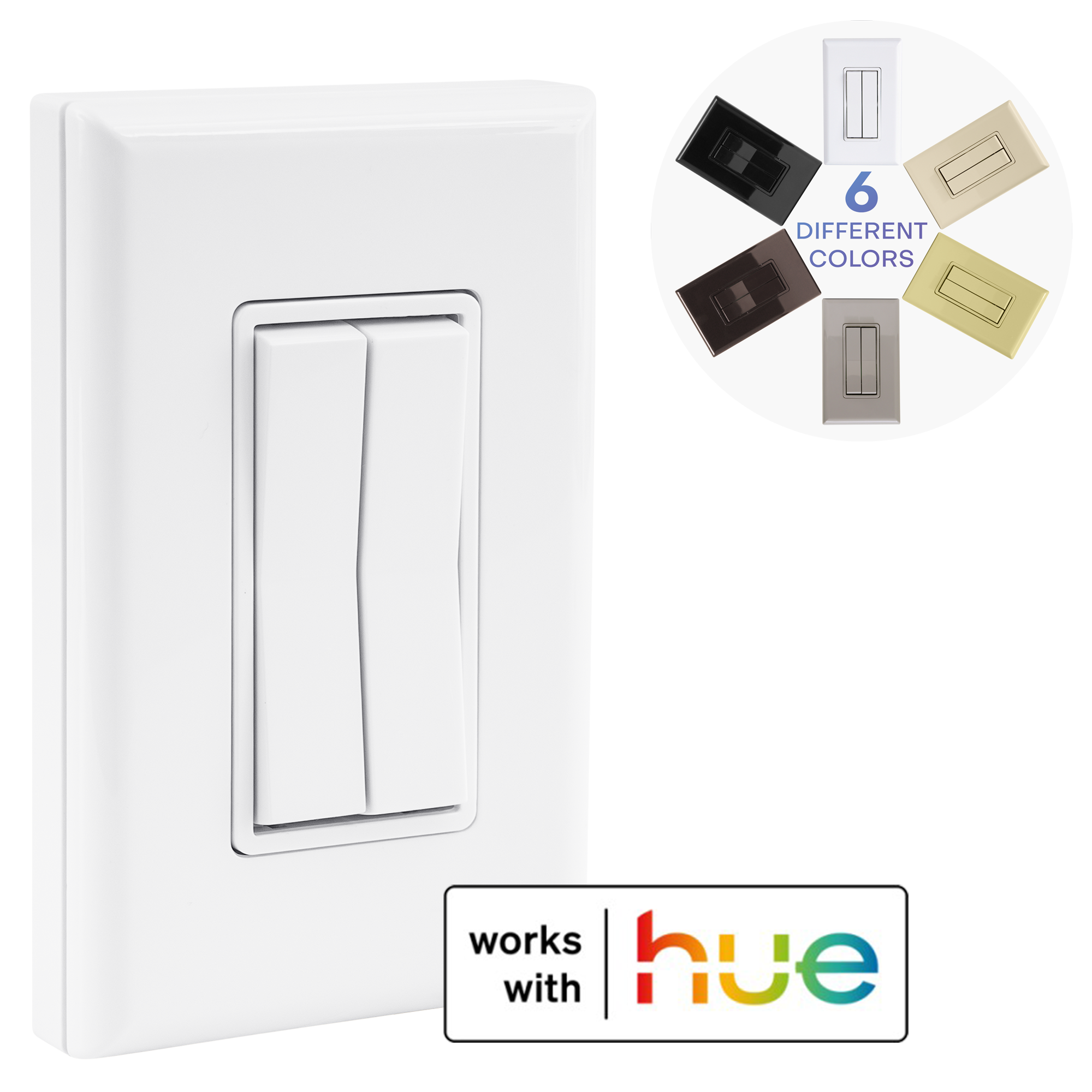 CLICK FOR PHILIPS HUE WIRELESS SMART SWITCH – Battery‑Free, Wire-Free, Self-Powered by Kinetic Energy (Single or Double Rocker)