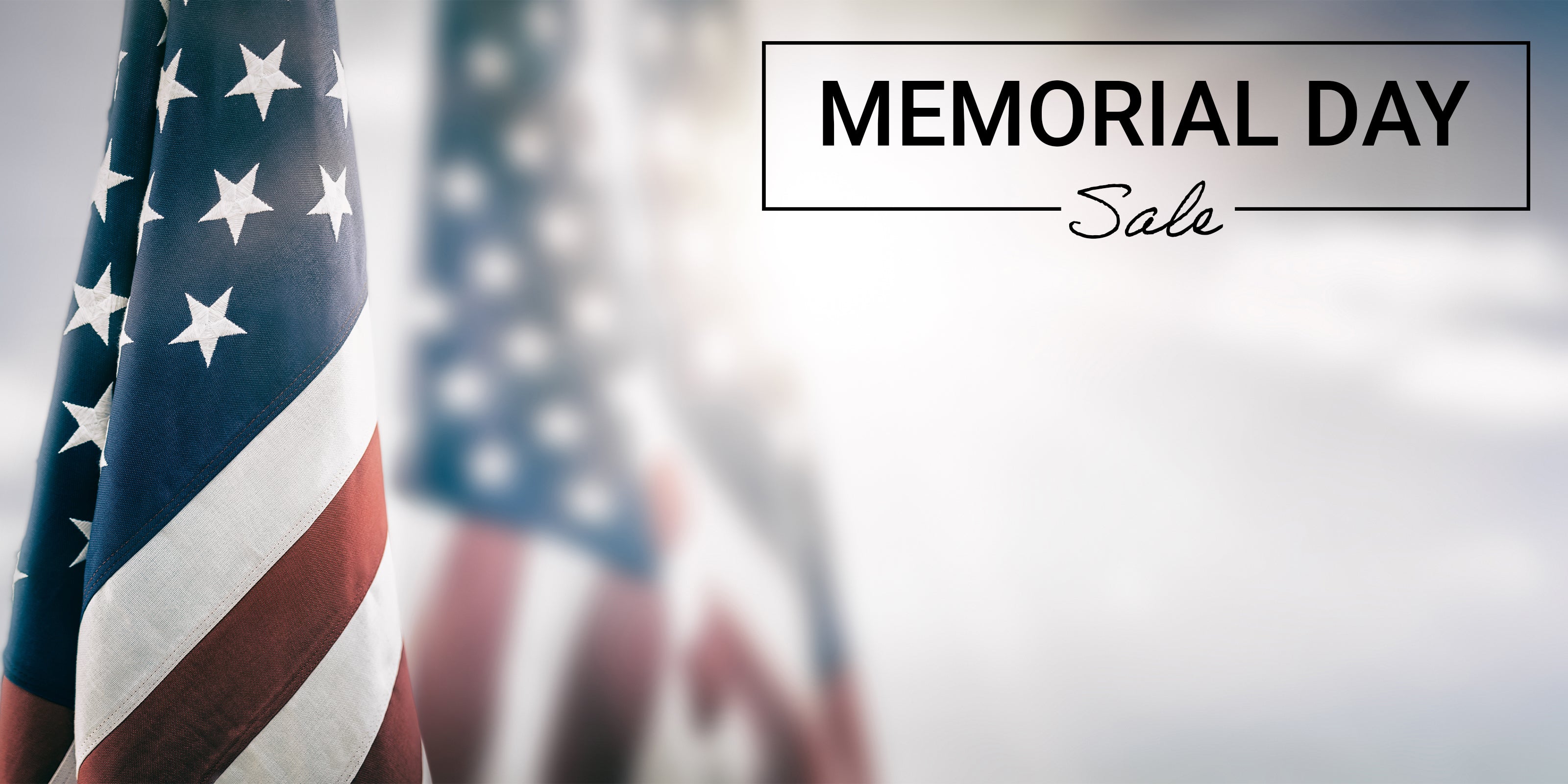 American flag with the words Memorial Day Sale
