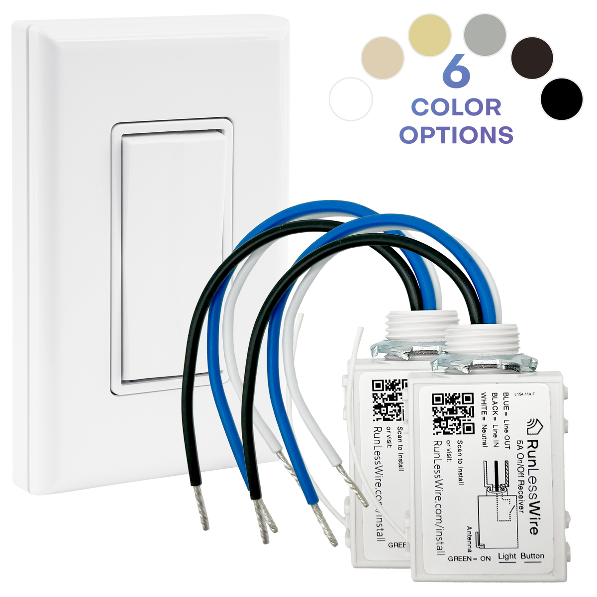 2 FIXTURE KIT: 2 RECEIVERS, 1 SWITCH - 2 Sconces Wireless Remote ...
