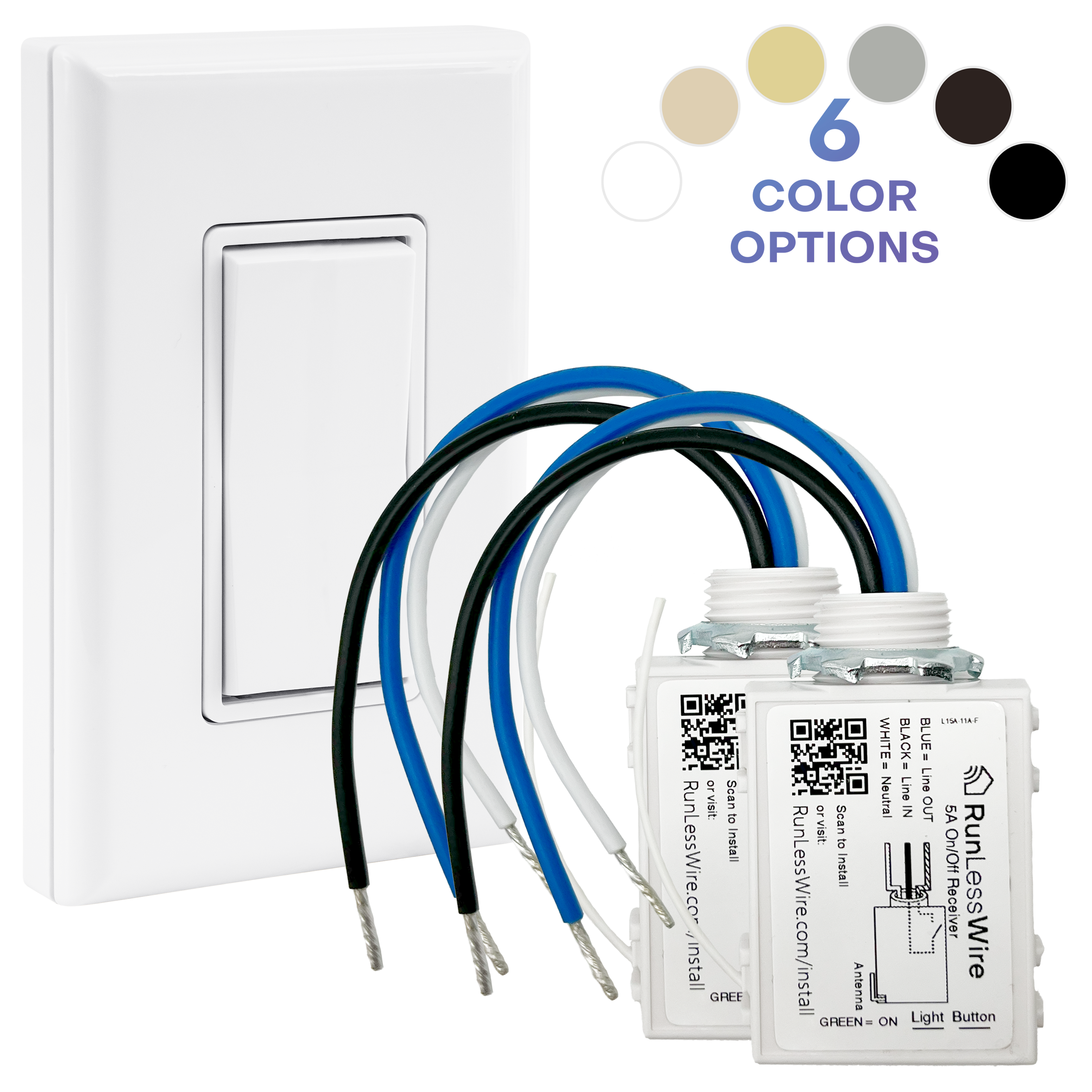 2 FIXTURE WIRELESS LIGHT SWITCH KIT – Battery‑Free, Wireless Self‑Powered Remote Switch (2 Receivers + 1 Switch)