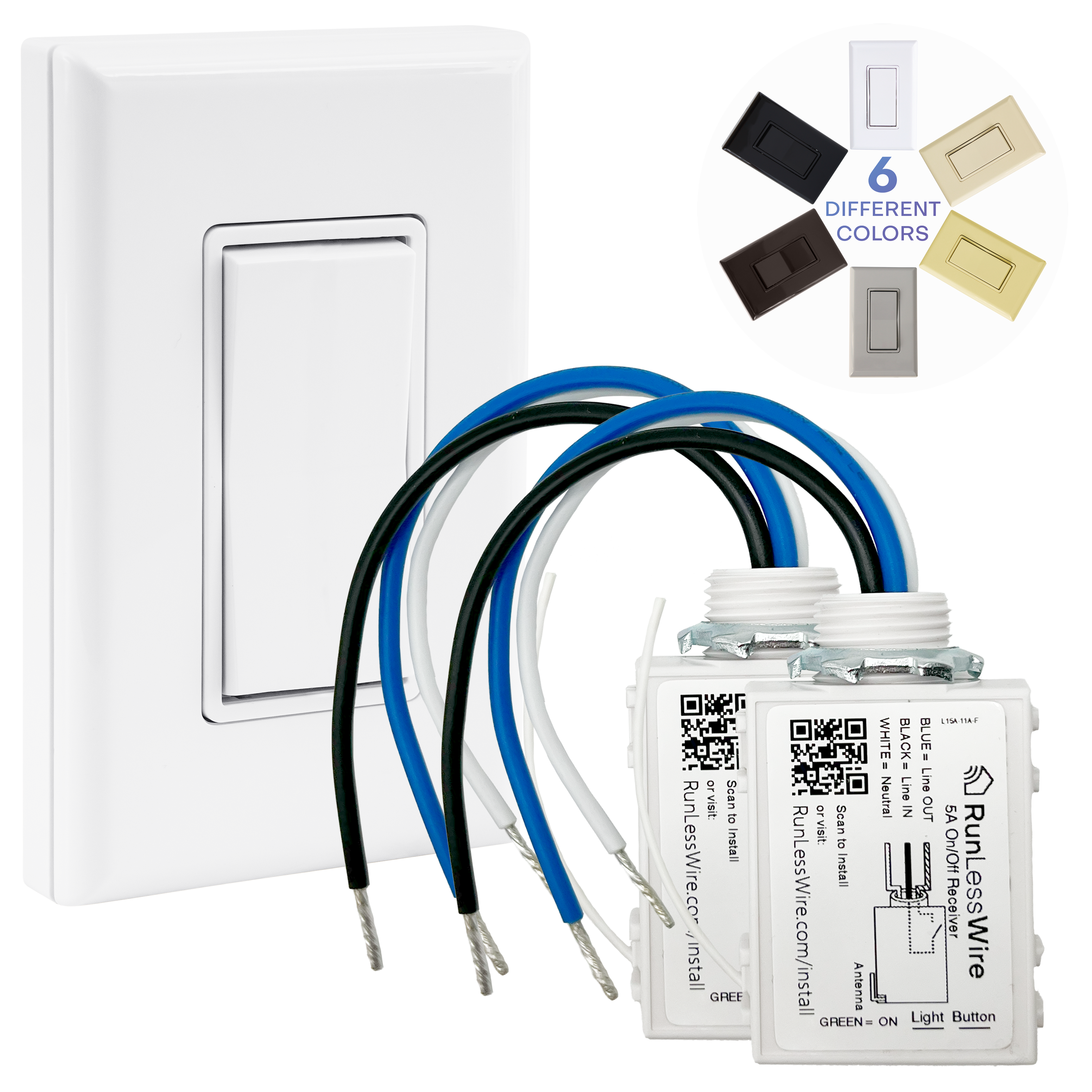 2 FIXTURE WIRELESS LIGHT SWITCH KIT – Battery‑Free, Wireless Self‑Powered Remote Switch (2 Receivers + 1 Switch)