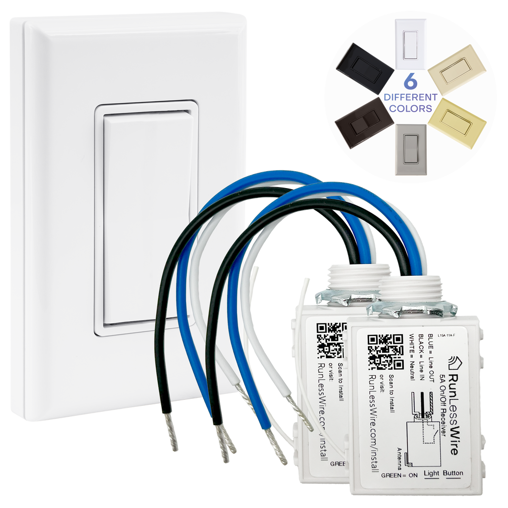 2 FIXTURE WIRELESS LIGHT SWITCH KIT – Battery‑Free, Wireless Self‑Powered Remote Switch (2 Receivers + 1 Switch)