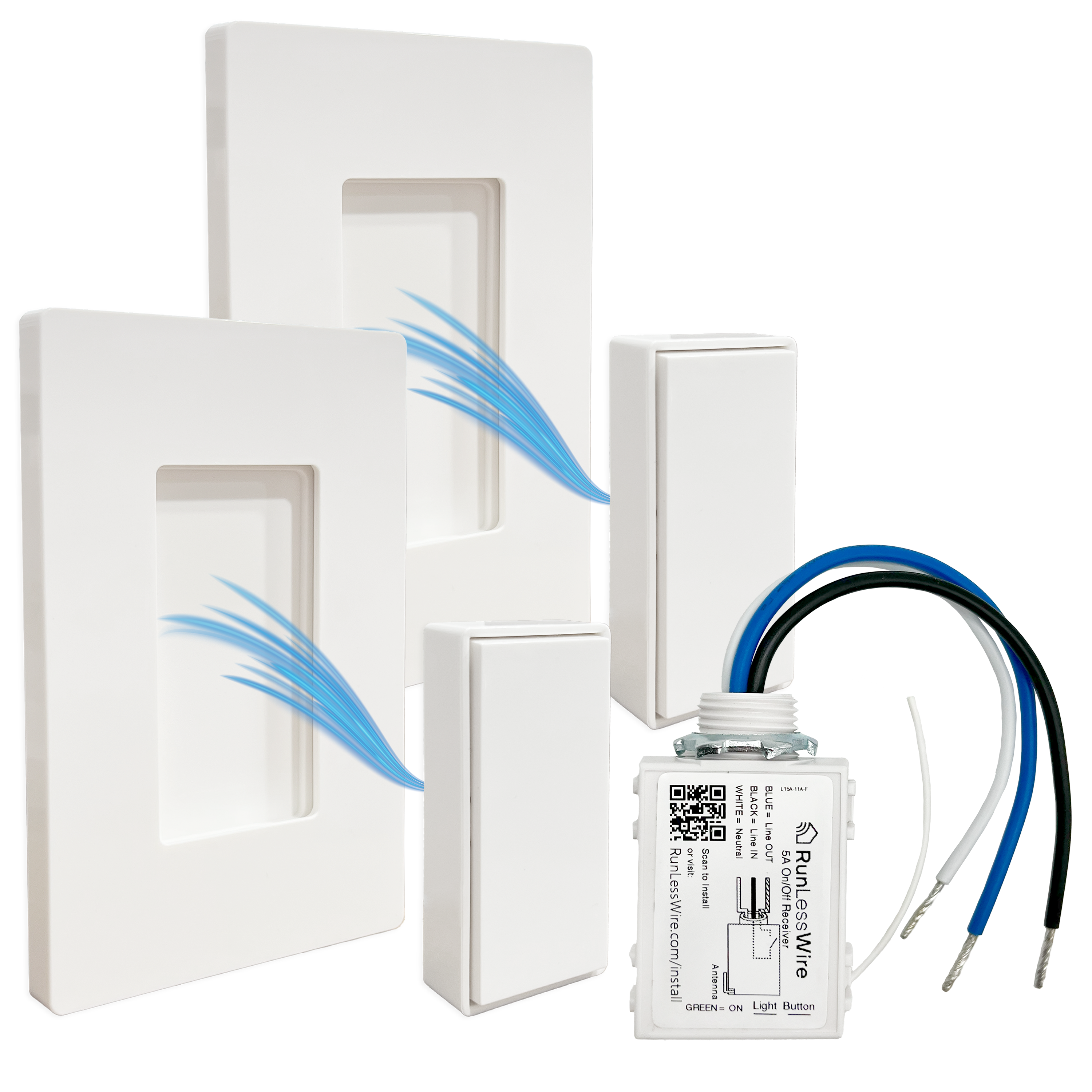3-WAY DETACHABLE REMOTE LIGHT SWITCH KIT – Battery‑Free, Wireless Self‑Powered Remote Switch (1 Receiver + 2 Switches)
