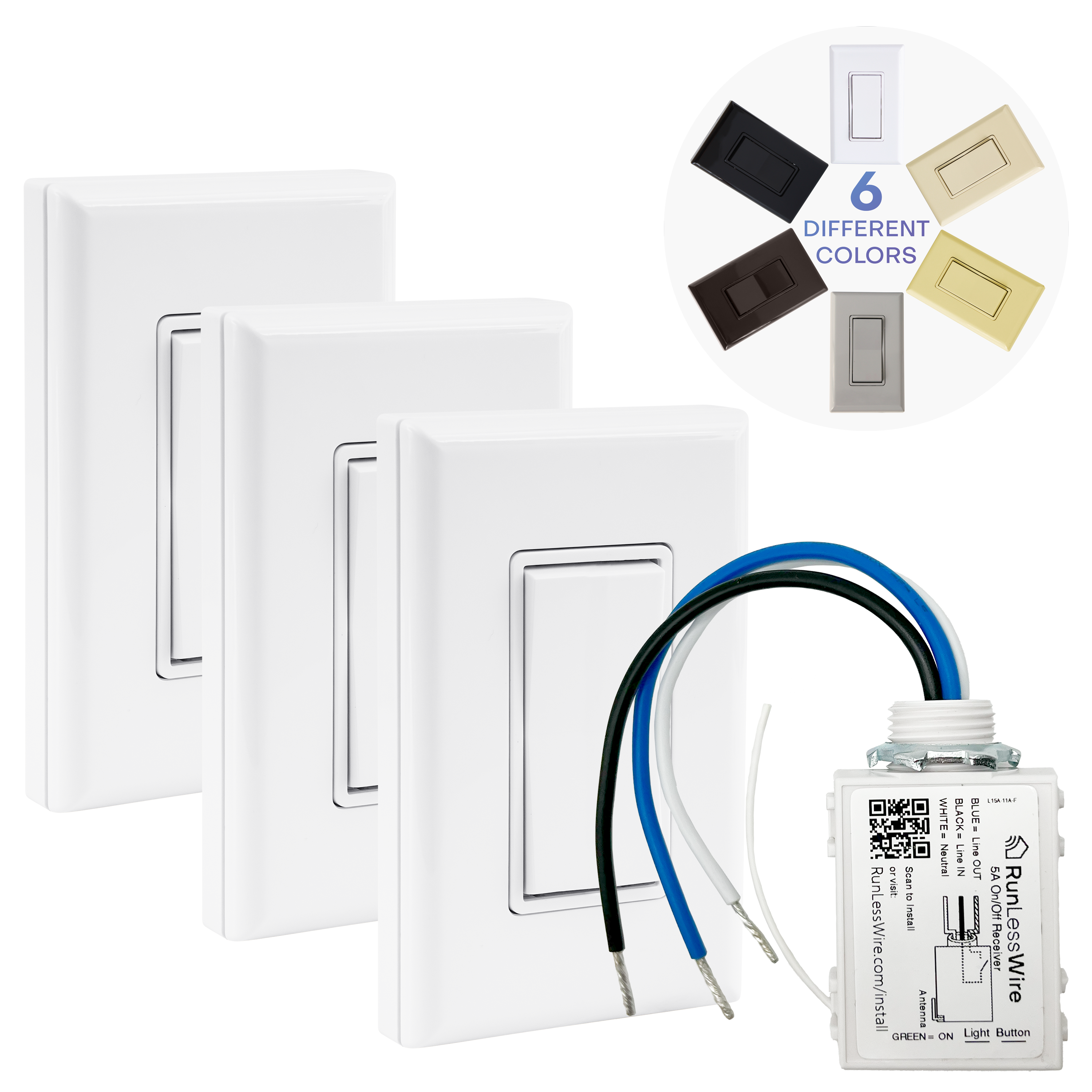 4-WAY WIRELESS LIGHT SWITCH KIT – Battery‑Free, Wireless Self‑Powered Remote Switch (1 Receiver + 2 Switches)