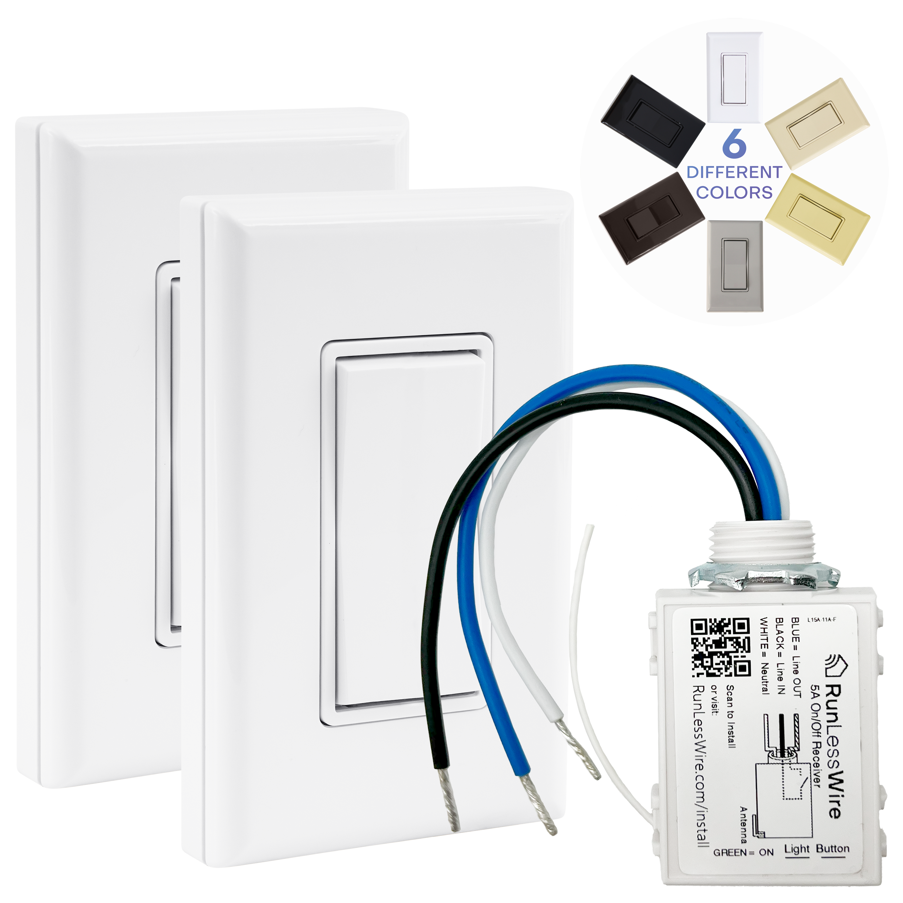 3-WAY WIRELESS LIGHT SWITCH KIT – Battery‑Free, Wireless Self‑Powered Remote Switch (1 Receiver + 2 Switches)