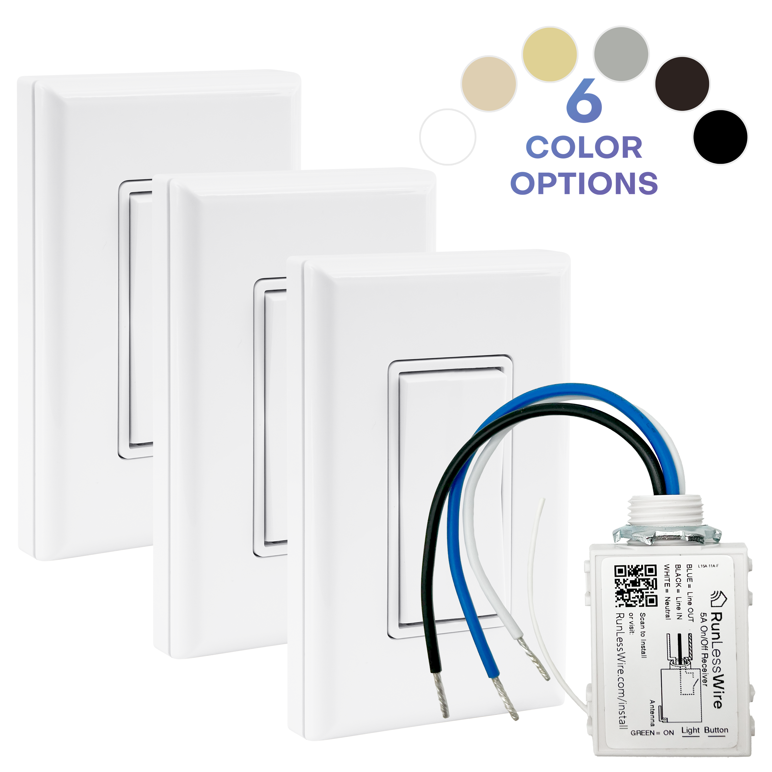 4-WAY WIRELESS LIGHT SWITCH KIT – Battery‑Free, Wireless Self‑Powered Remote Switch (1 Receiver + 2 Switches)