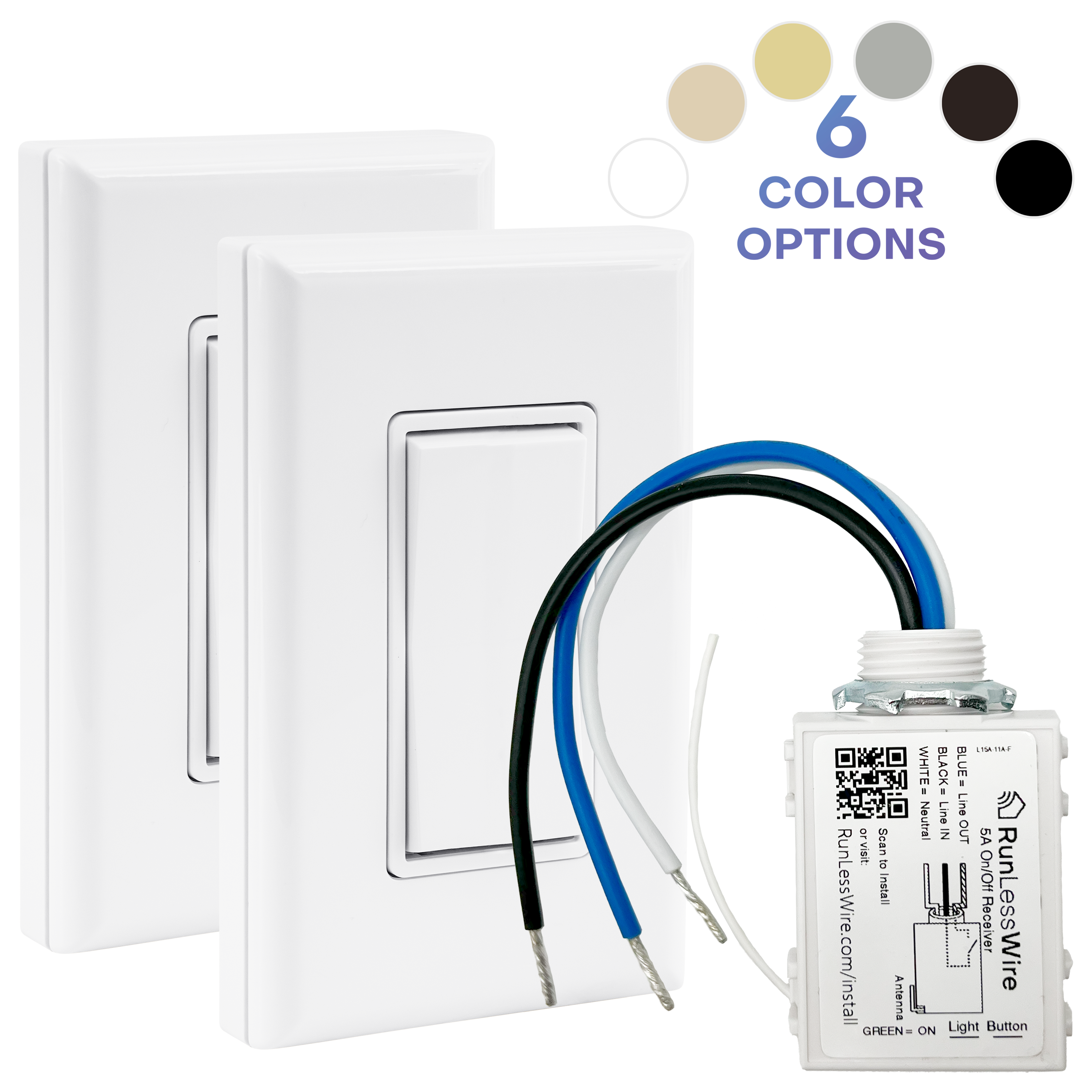 3-WAY WIRELESS LIGHT SWITCH KIT – Battery‑Free, Wireless Self‑Powered Remote Switch (1 Receiver + 2 Switches)