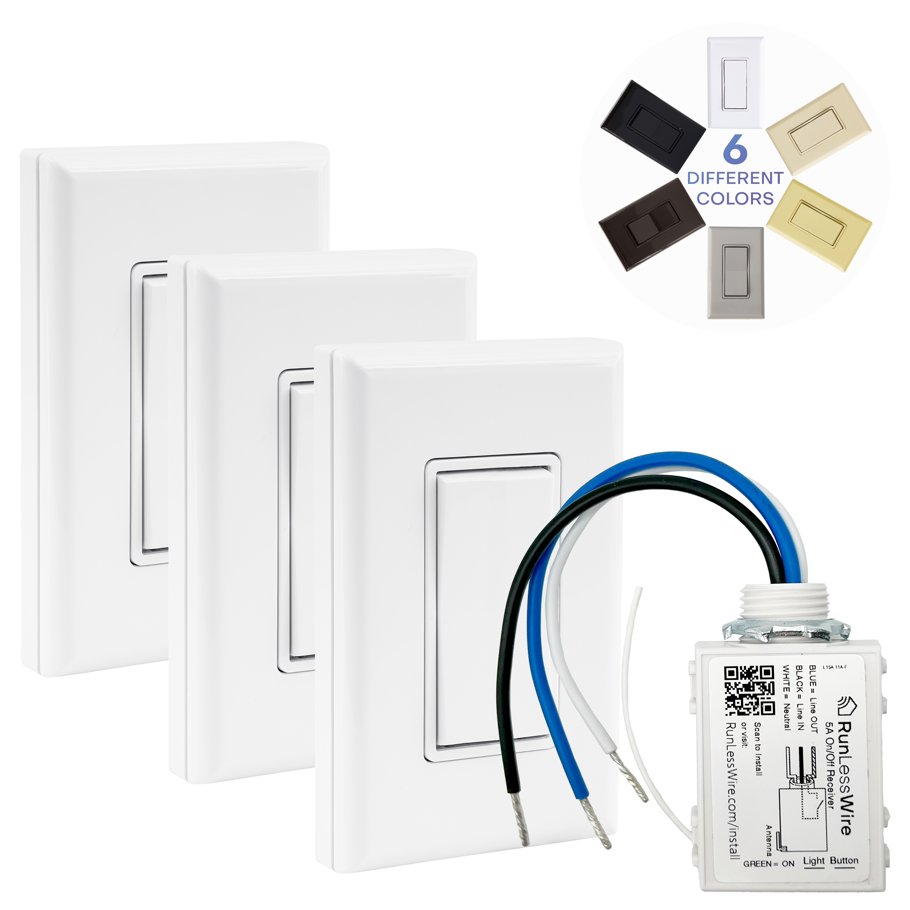 4-WAY WIRELESS LIGHT SWITCH KIT – Battery‑Free, Wireless Self‑Powered Remote Switch (1 Receiver + 2 Switches)