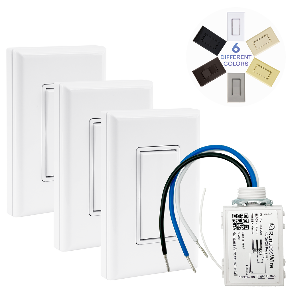 4-WAY WIRELESS LIGHT SWITCH KIT – Battery‑Free, Wireless Self‑Powered Remote Switch (1 Receiver + 2 Switches)