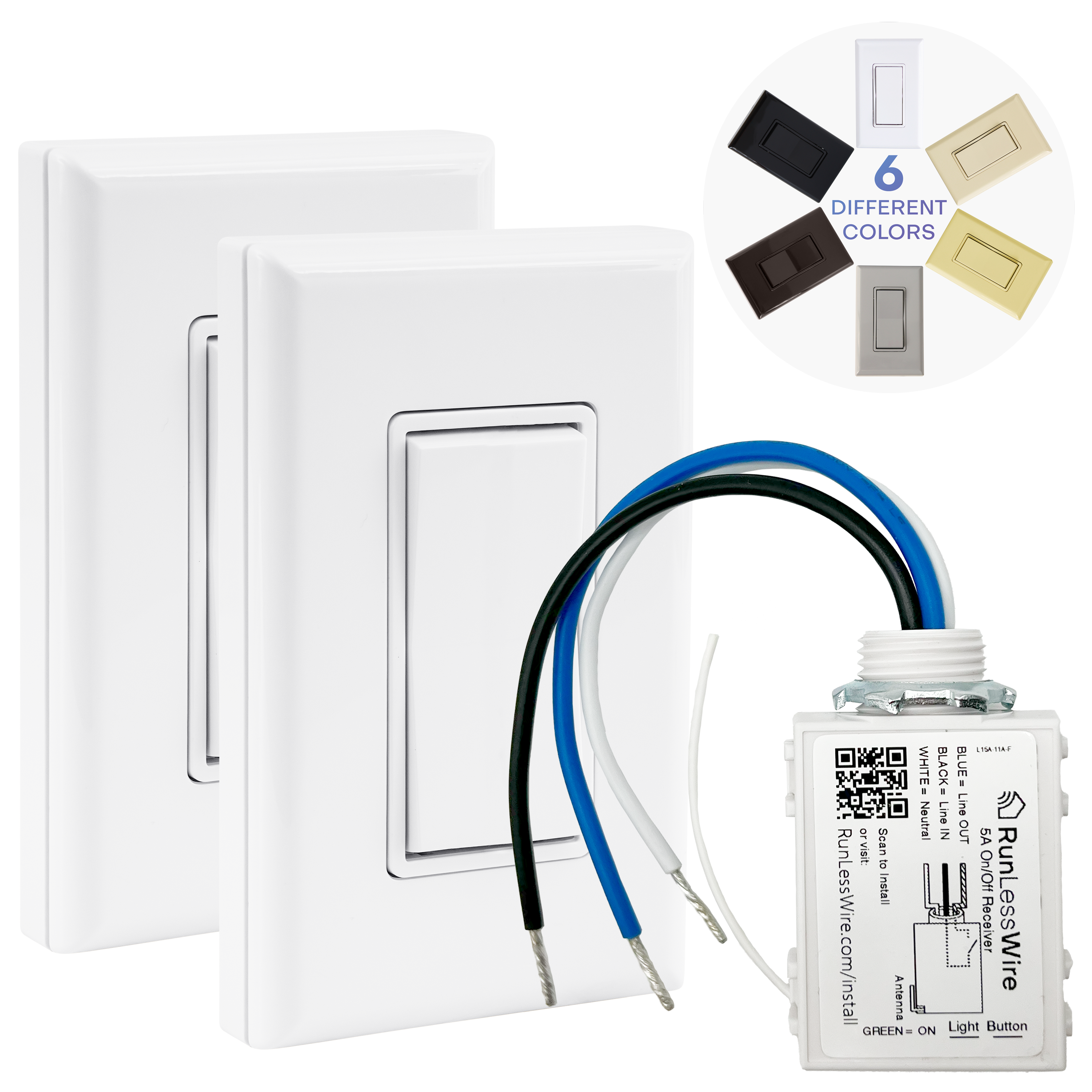 3-WAY WIRELESS LIGHT SWITCH KIT – Battery‑Free, Wireless Self‑Powered Remote Switch (1 Receiver + 2 Switches)