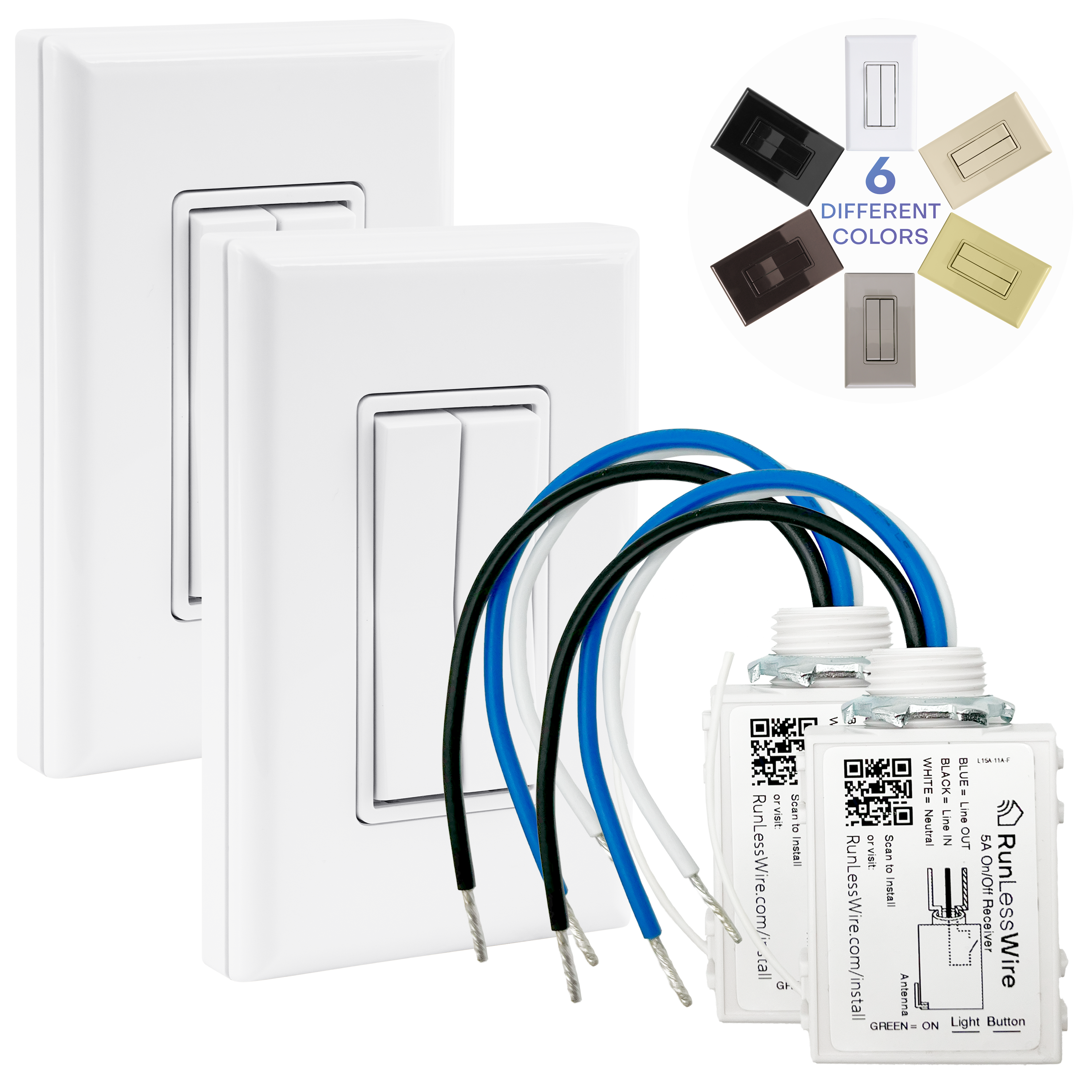 3-WAY FAN & LIGHT WIRELESS SWITCH KIT – Battery‑Free, Wireless Self‑Powered Remote Switch (2 Receivers + 2 Dual Rocker Switches)