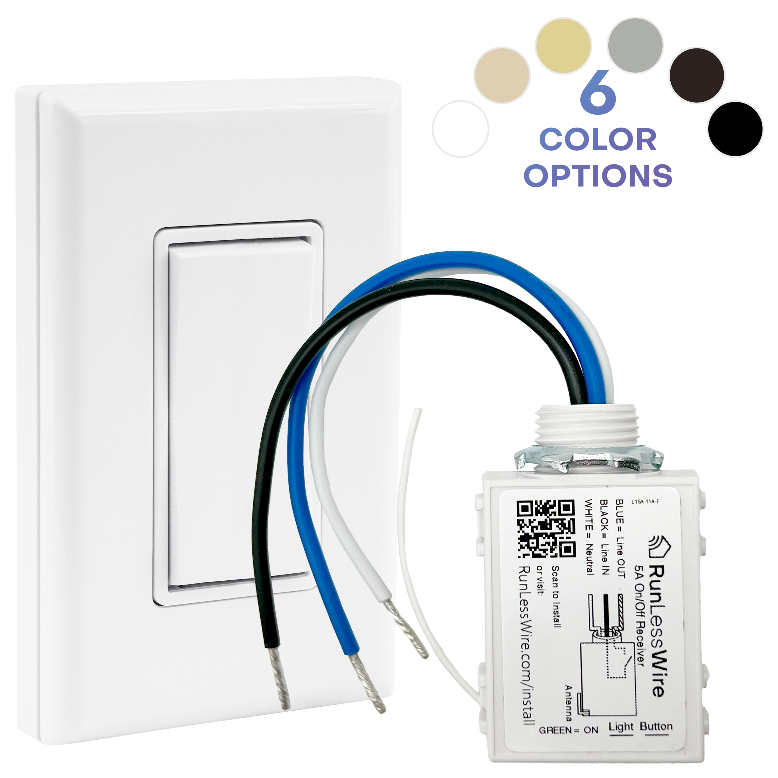 SINGLE POLE WIRELESS LIGHT SWITCH KIT – Battery‑Free, Wireless Self‑Powered Remote Switch (1 Receiver + 1 Switch)