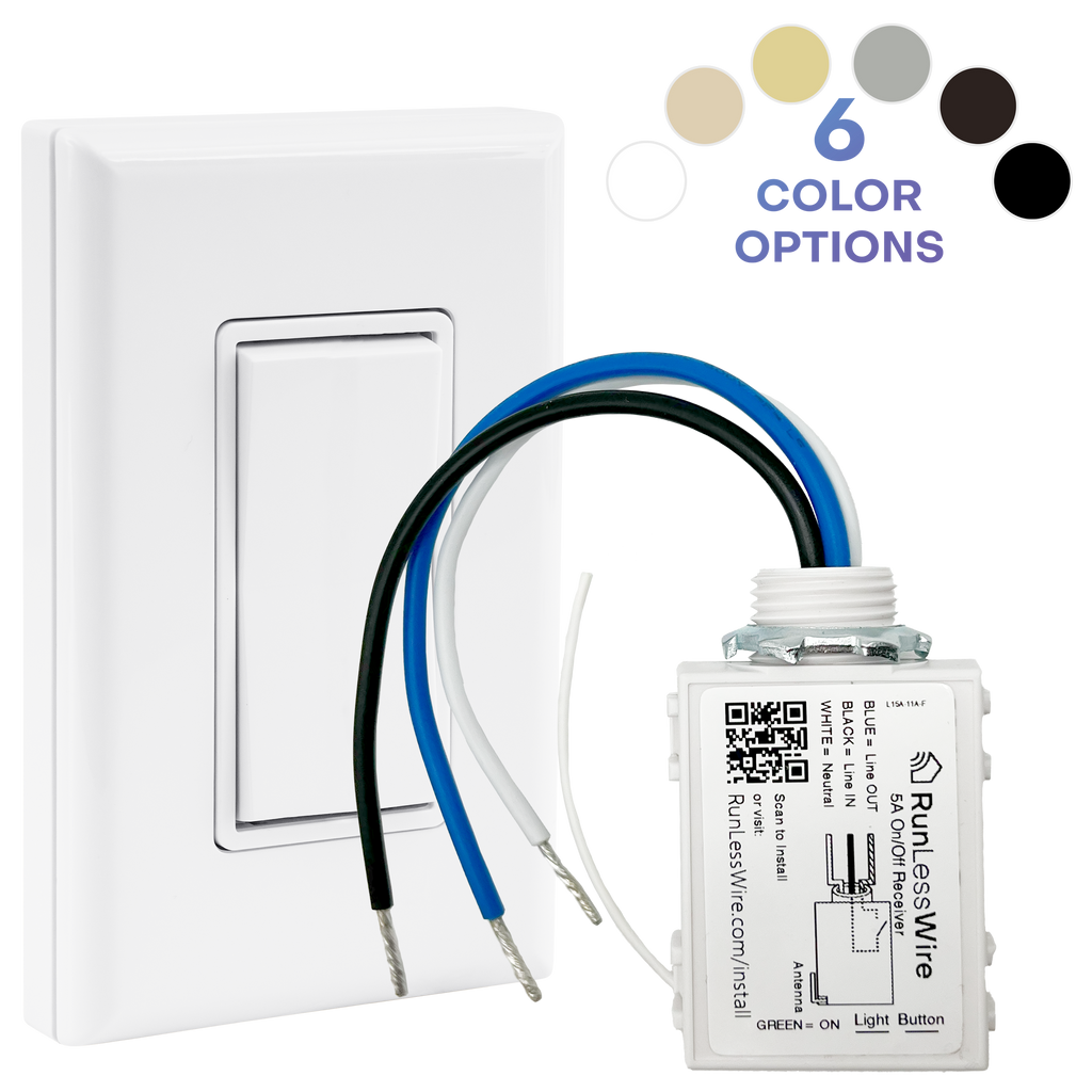 SINGLE POLE WIRELESS LIGHT SWITCH KIT – Battery‑Free, Wireless Self‑Powered Remote Switch (1 Receiver + 1 Switch)