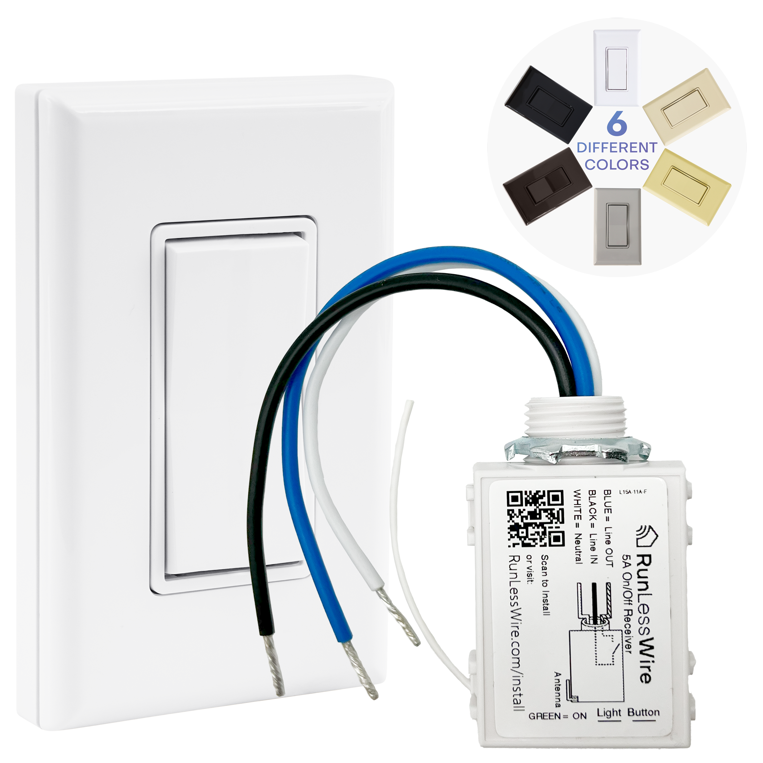 SINGLE POLE WIRELESS LIGHT SWITCH KIT – Battery‑Free, Wireless Self‑Powered Remote Switch (1 Receiver + 1 Switch)