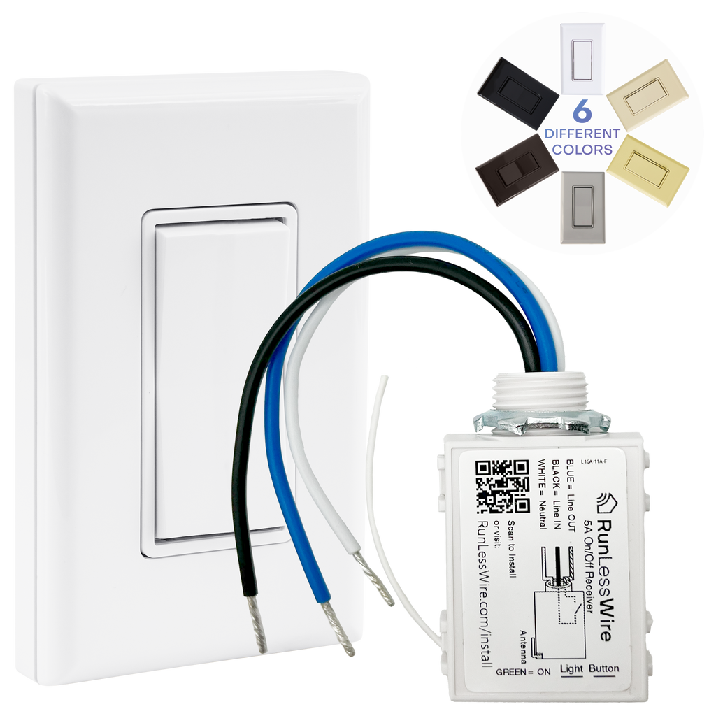 SINGLE POLE WIRELESS LIGHT SWITCH KIT – Battery‑Free, Wireless Self‑Powered Remote Switch (1 Receiver + 1 Switch)