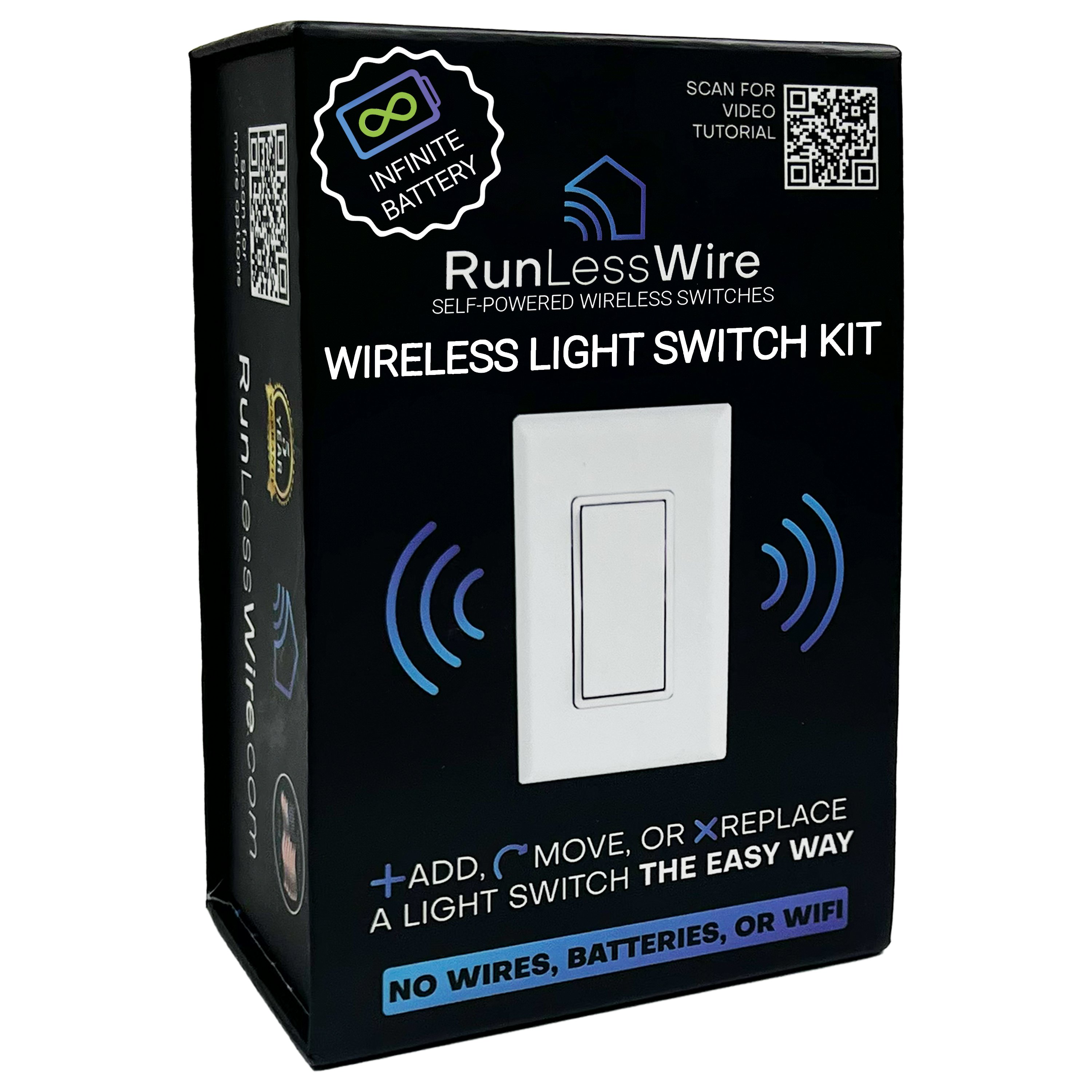 SINGLE POLE WIRELESS LIGHT SWITCH KIT – Battery‑Free, Wireless Self‑Powered Remote Switch (1 Receiver + 1 Switch)