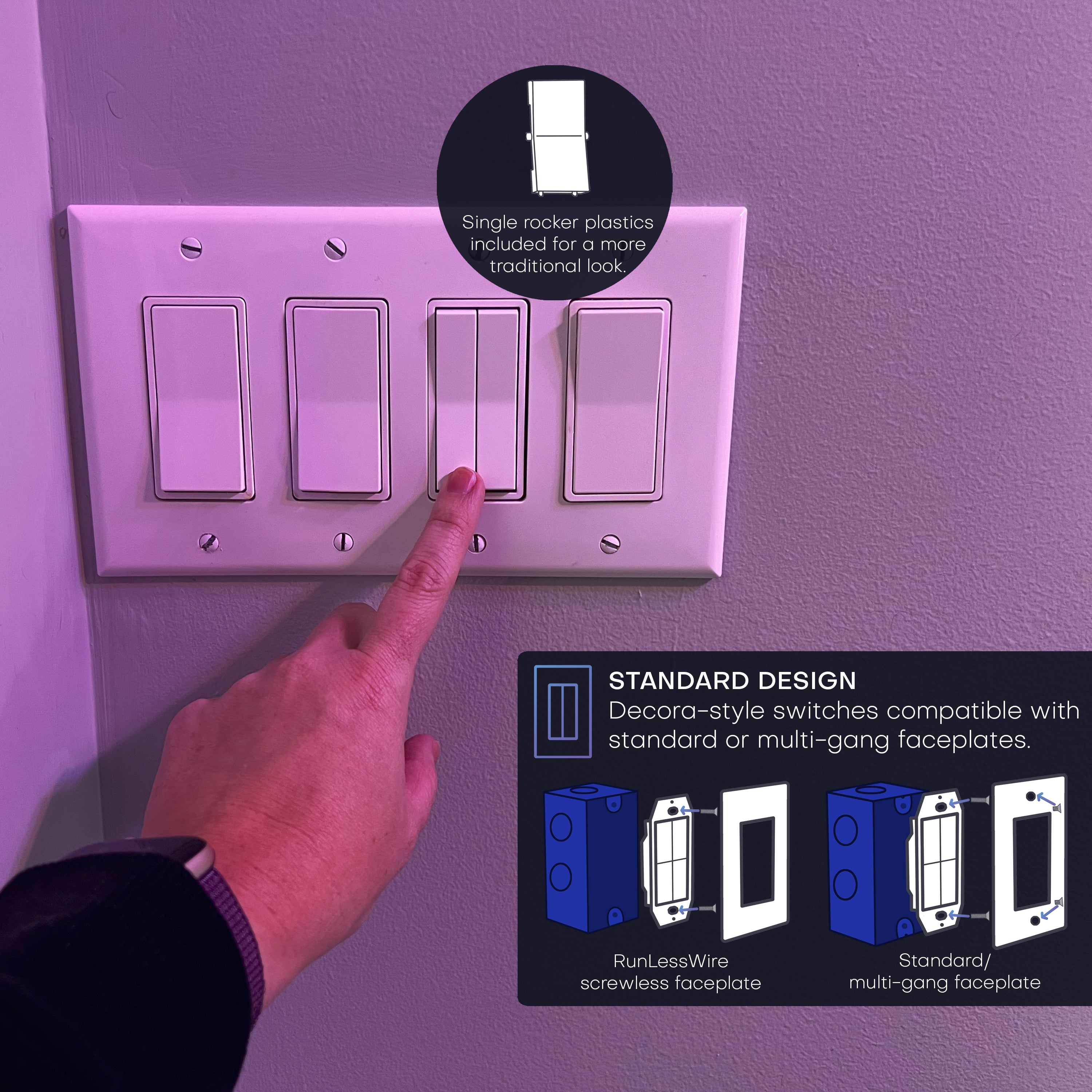 CLICK FOR PHILIPS HUE WIRELESS SMART SWITCH – Battery‑Free, Wire-Free, Self-Powered by Kinetic Energy (Single or Double Rocker)