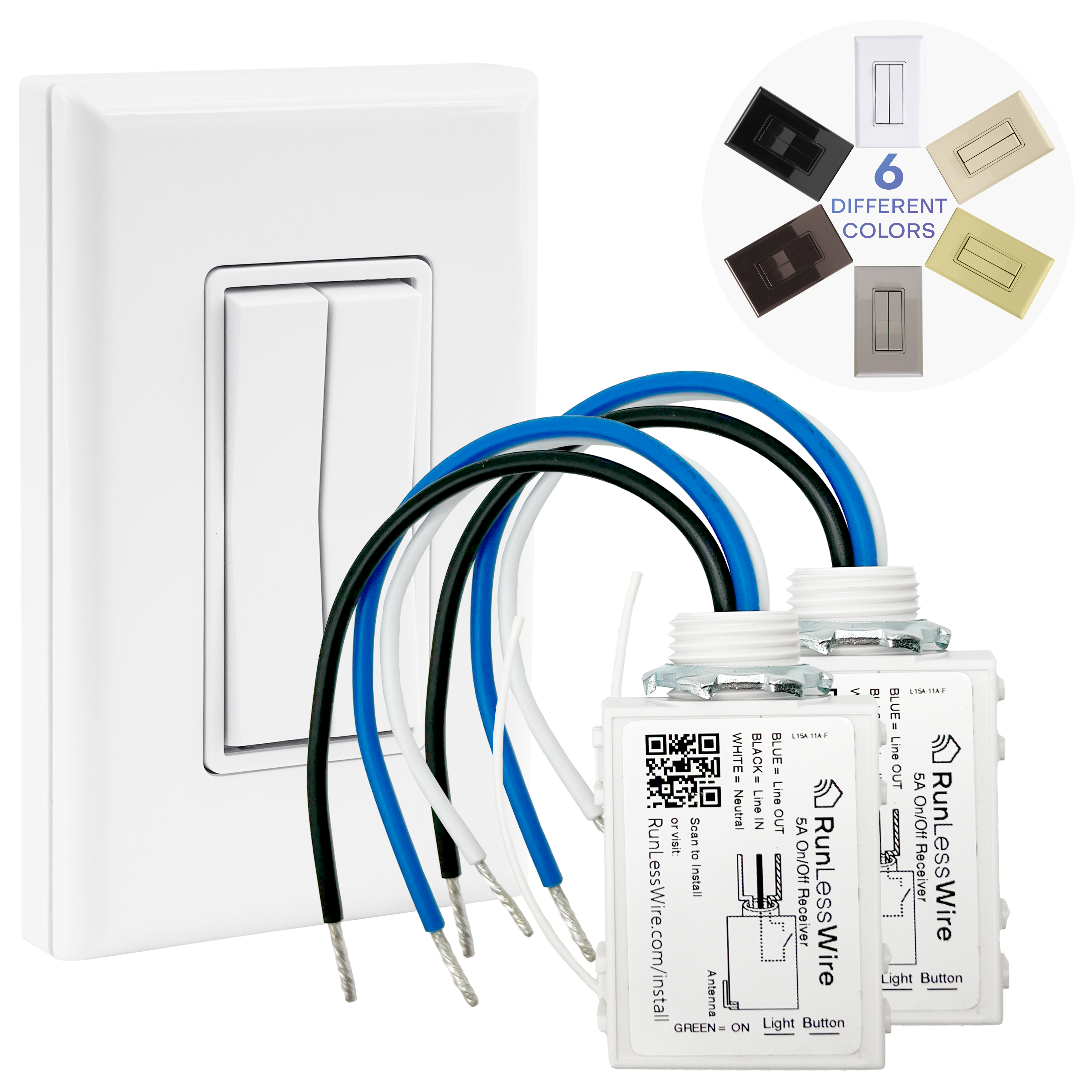 FAN & LIGHT WIRELESS SWITCH KIT – Battery‑Free, Wireless Self‑Powered Remote Switch (2 Receivers + 1 Dual Rocker Switch)
