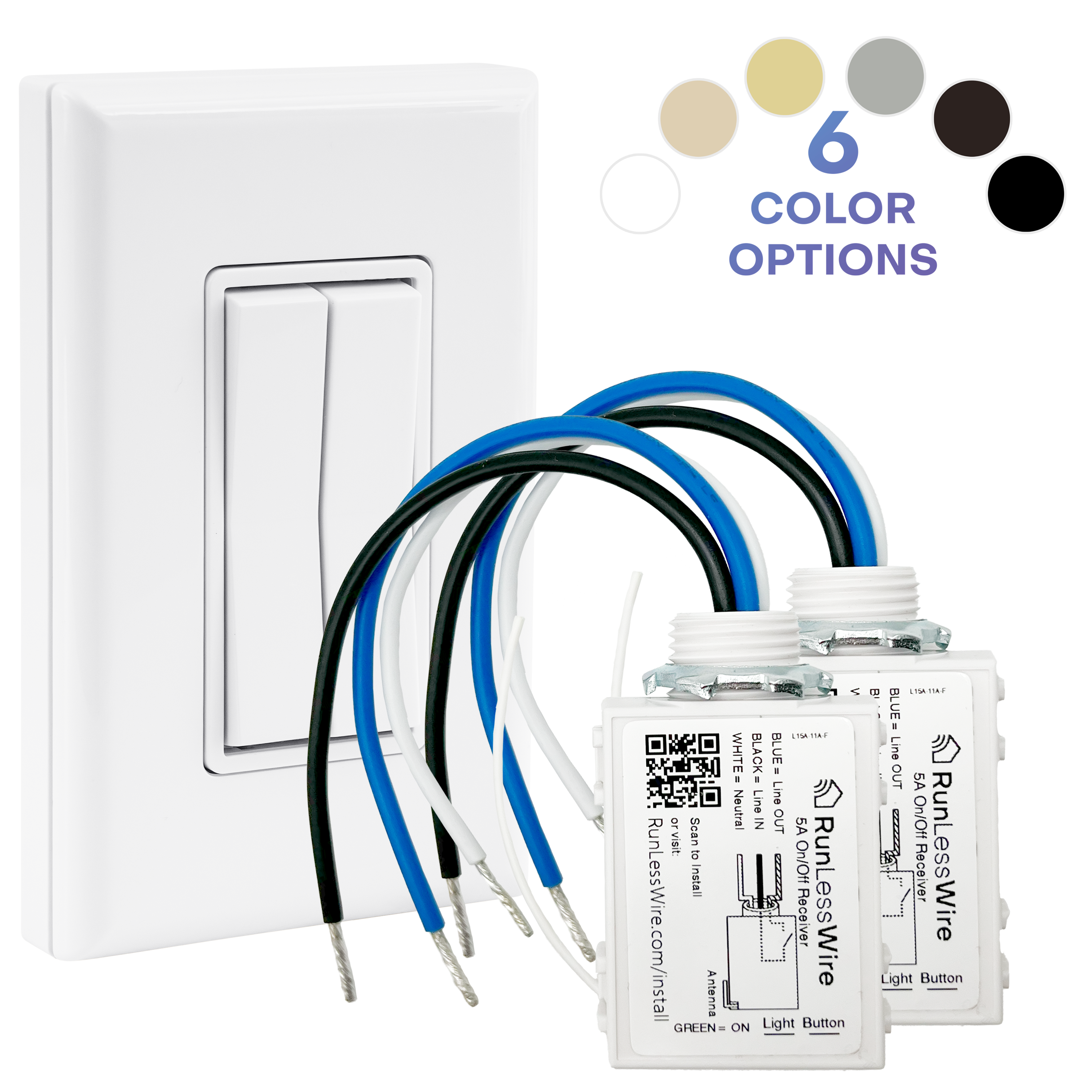 FAN & LIGHT WIRELESS SWITCH KIT – Battery‑Free, Wireless Self‑Powered Remote Switch (2 Receivers + 1 Dual Rocker Switch)