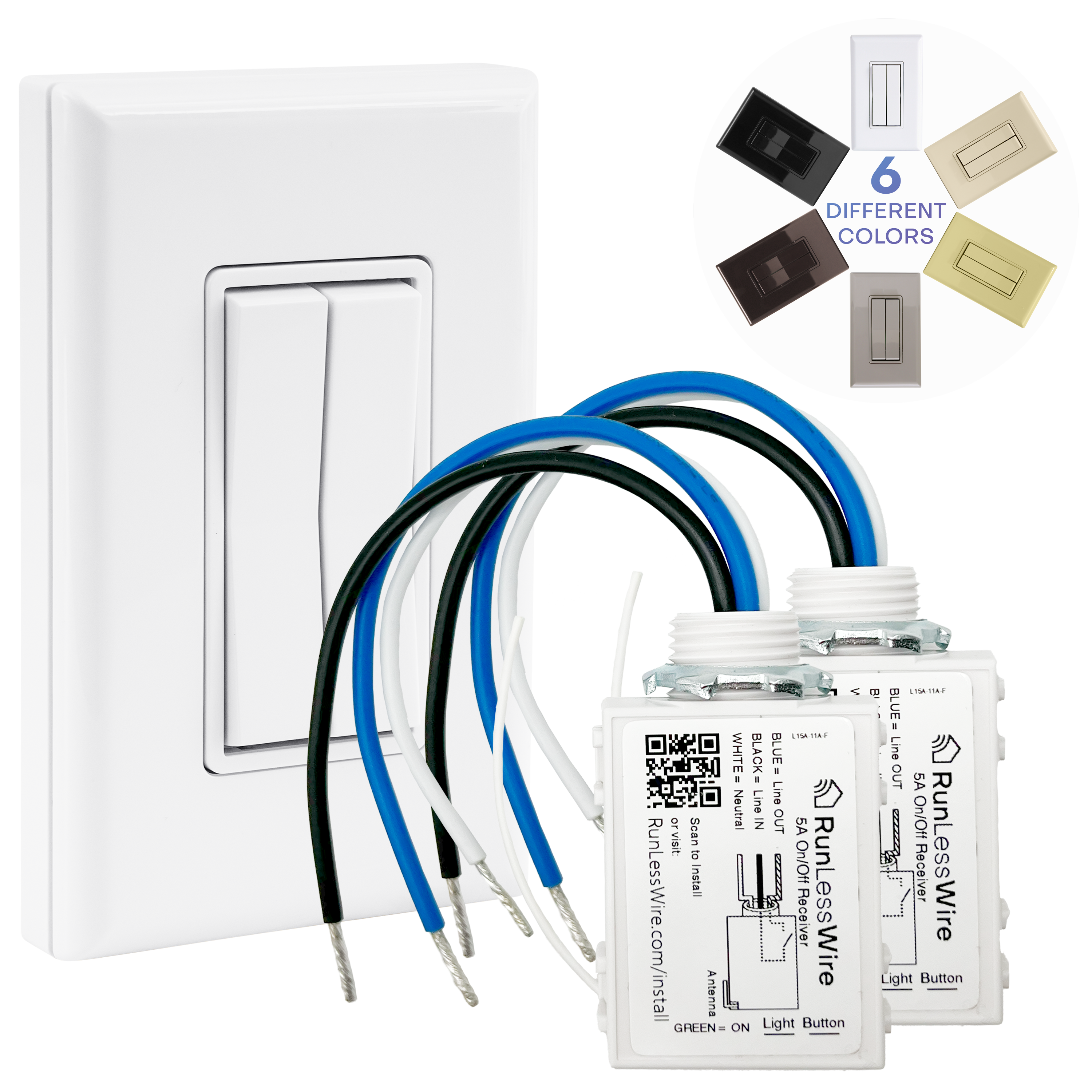 FAN & LIGHT WIRELESS SWITCH KIT – Battery‑Free, Wireless Self‑Powered Remote Switch (2 Receivers + 1 Dual Rocker Switch)