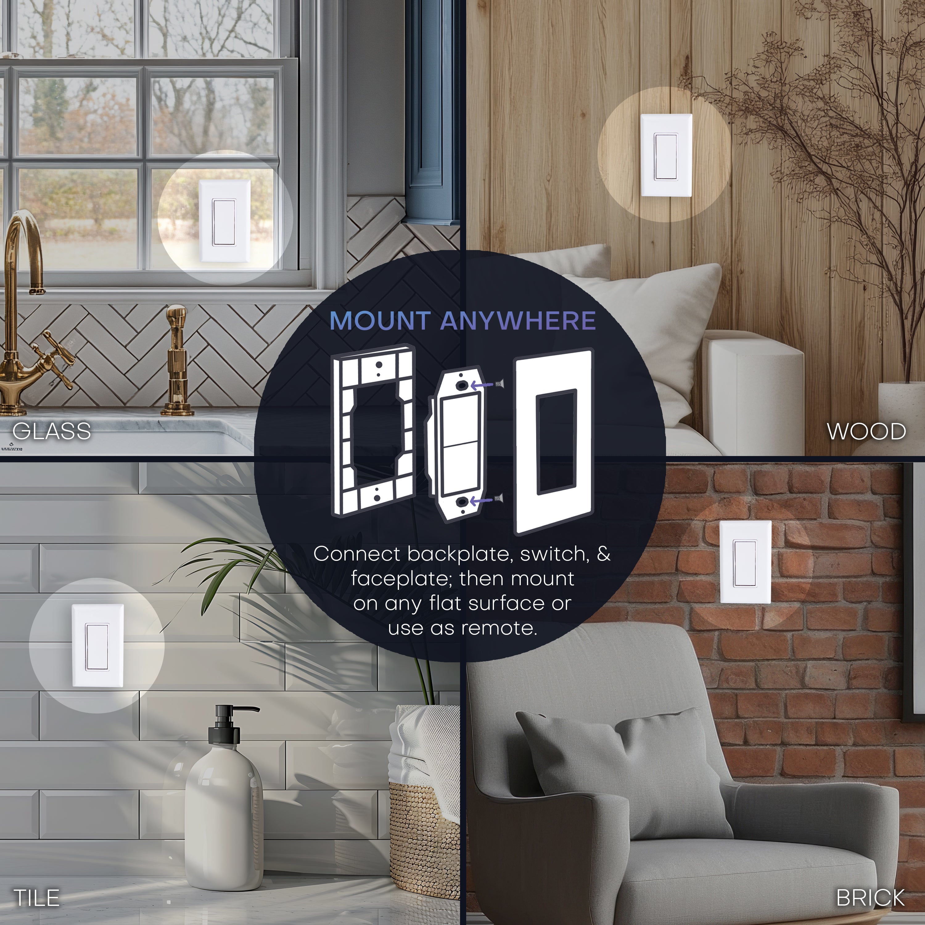 4-WAY WIRELESS LIGHT SWITCH KIT – Battery‑Free, Wireless Self‑Powered Remote Switch (1 Receiver + 2 Switches)