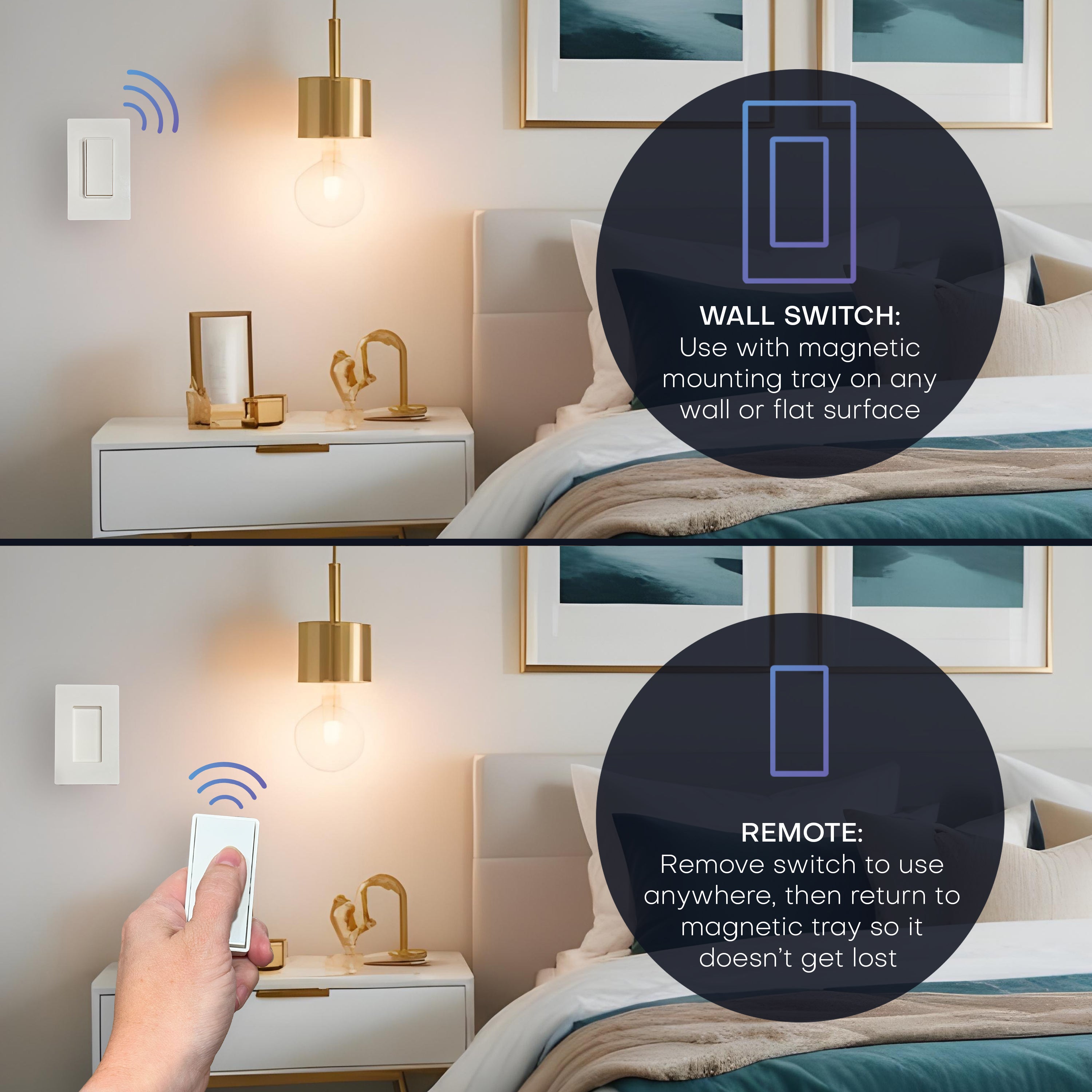 WIRELESS DETACHABLE REMOTE LIGHT SWITCH KIT – Battery‑Free, Wireless Self‑Powered Remote Switch (1 Receiver + 1 Switch)
