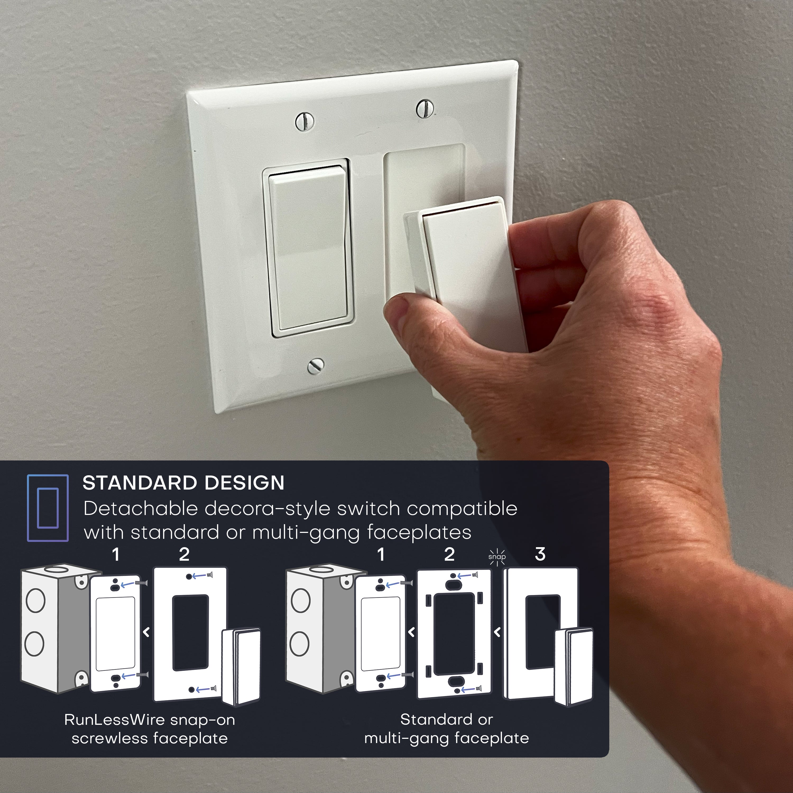 WIRELESS DETACHABLE REMOTE LIGHT SWITCH KIT – Battery‑Free, Wireless Self‑Powered Remote Switch (1 Receiver + 1 Switch)